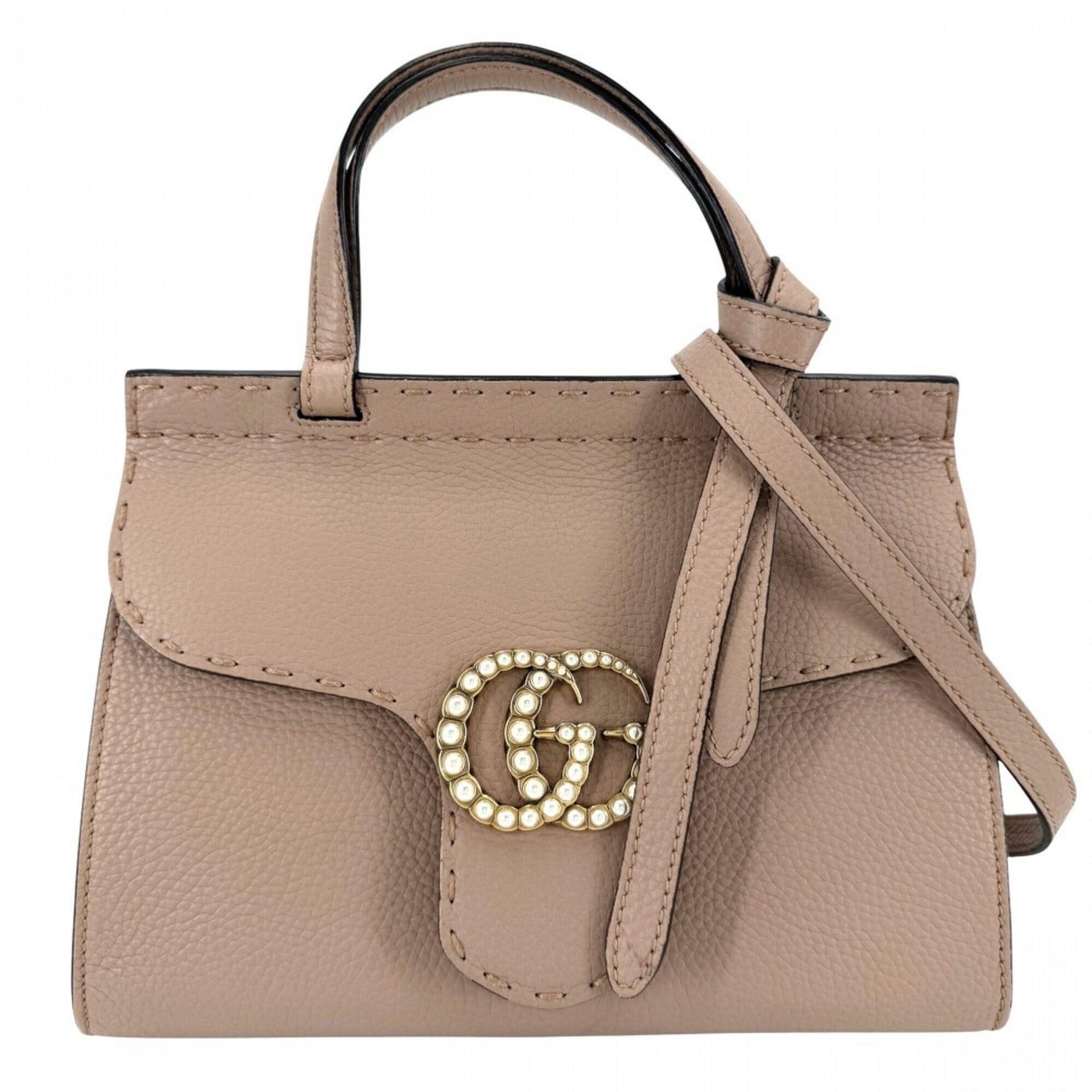 Gucci Beige Gold Pink Beige White Leather Handbag Shoulder Bag (Pre-Owned)