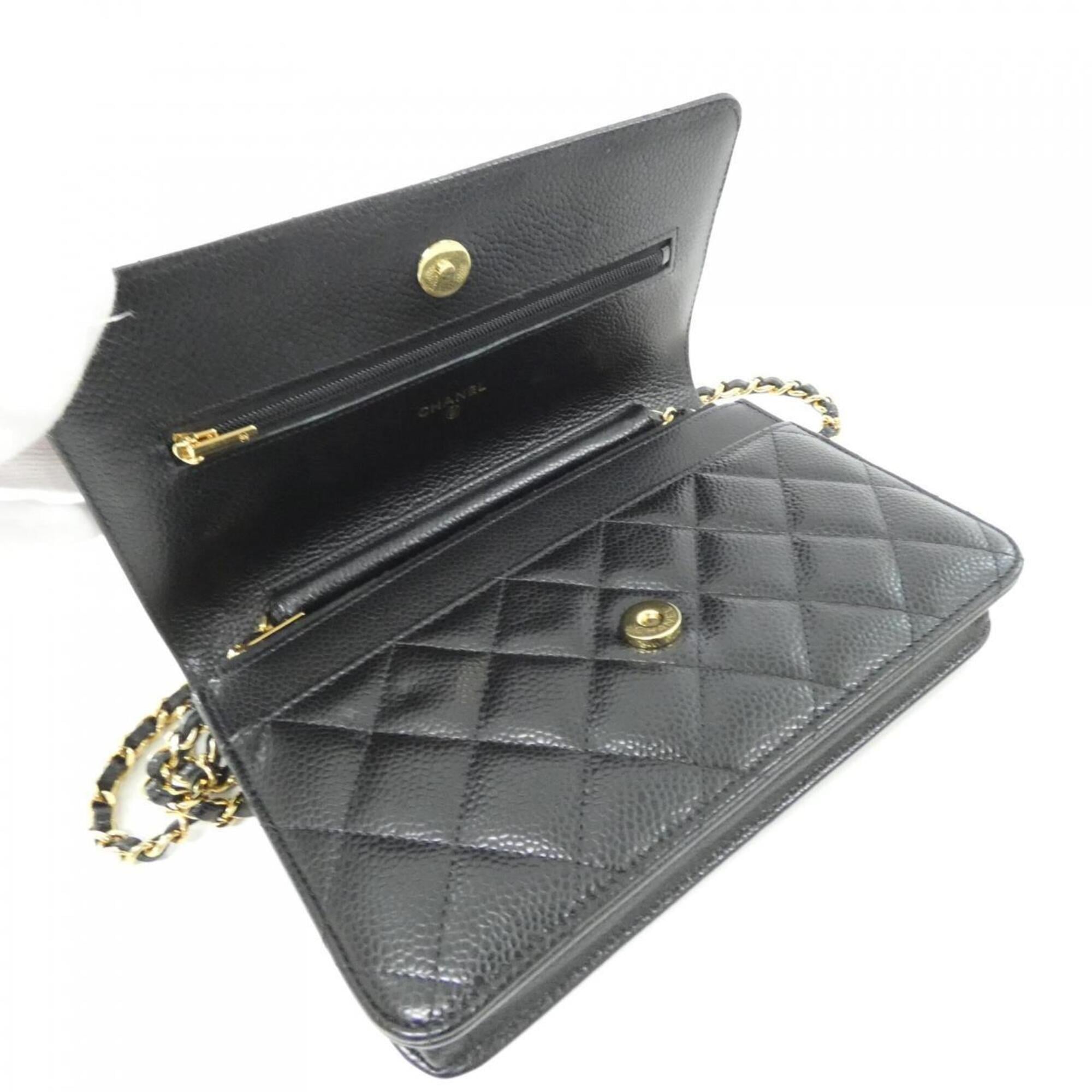 Chanel Black Bordeaux Grained Calfskin Chain/Shoulder Wallet (Pre-Owned)