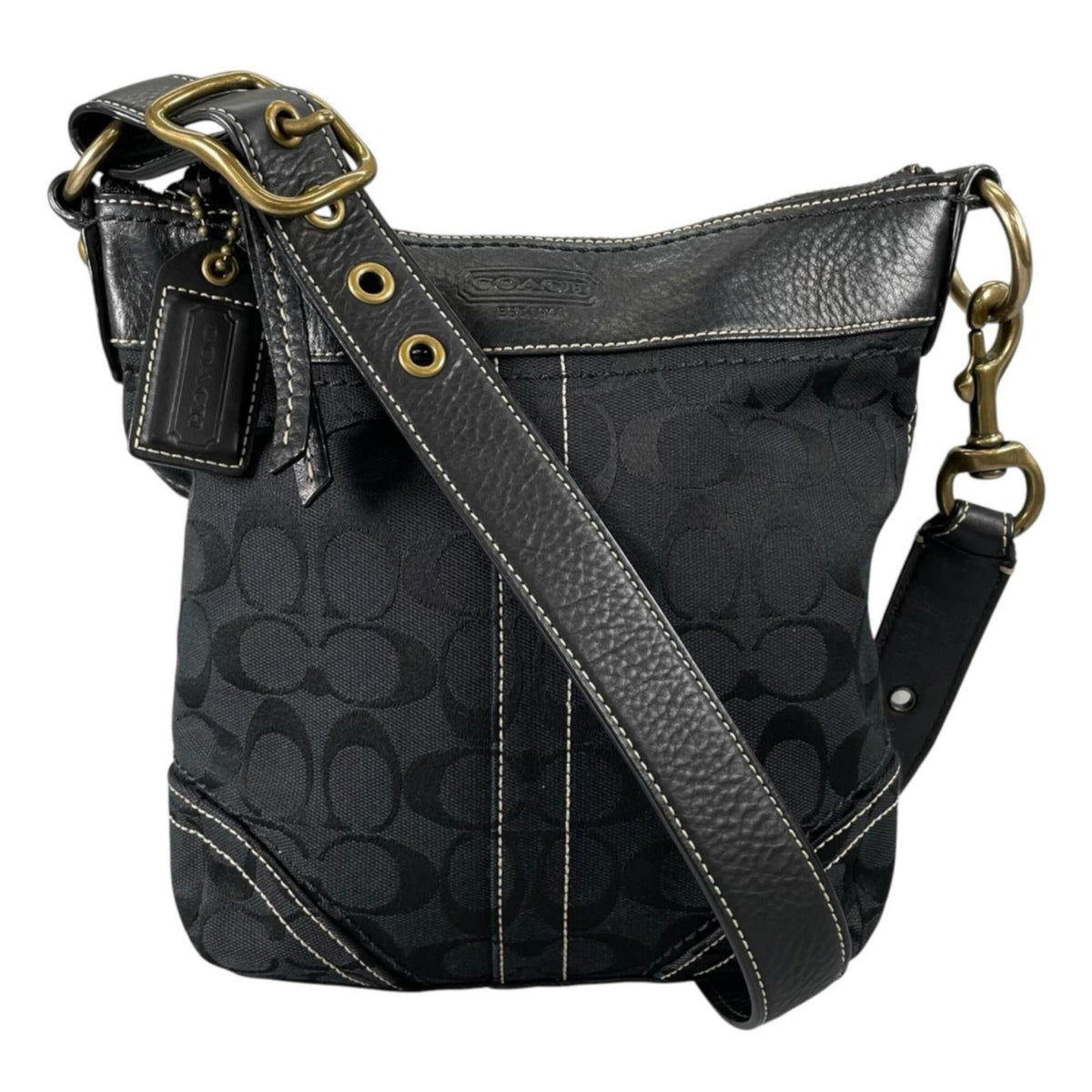 Coach Black Canvas Leather Shoulder Bag (Pre-Owned)