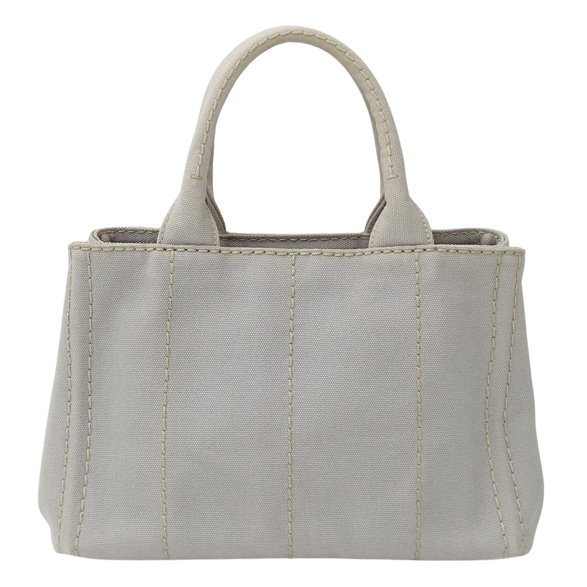Prada Light Gray Canvas Handbag Shoulder Bag Tote Bag (Pre-Owned)