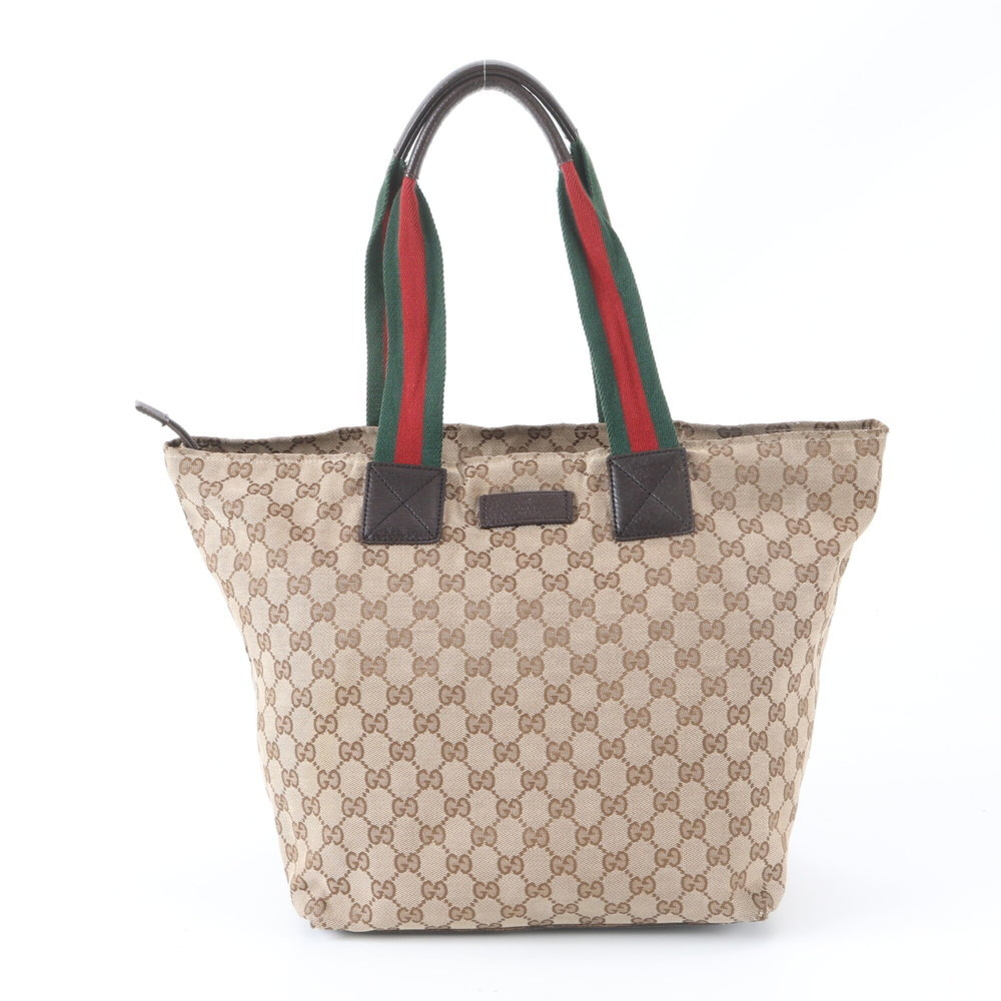Gucci Sherry Line Beige Brown Leather Canvas Handbag Tote Bag (Pre-Owned)