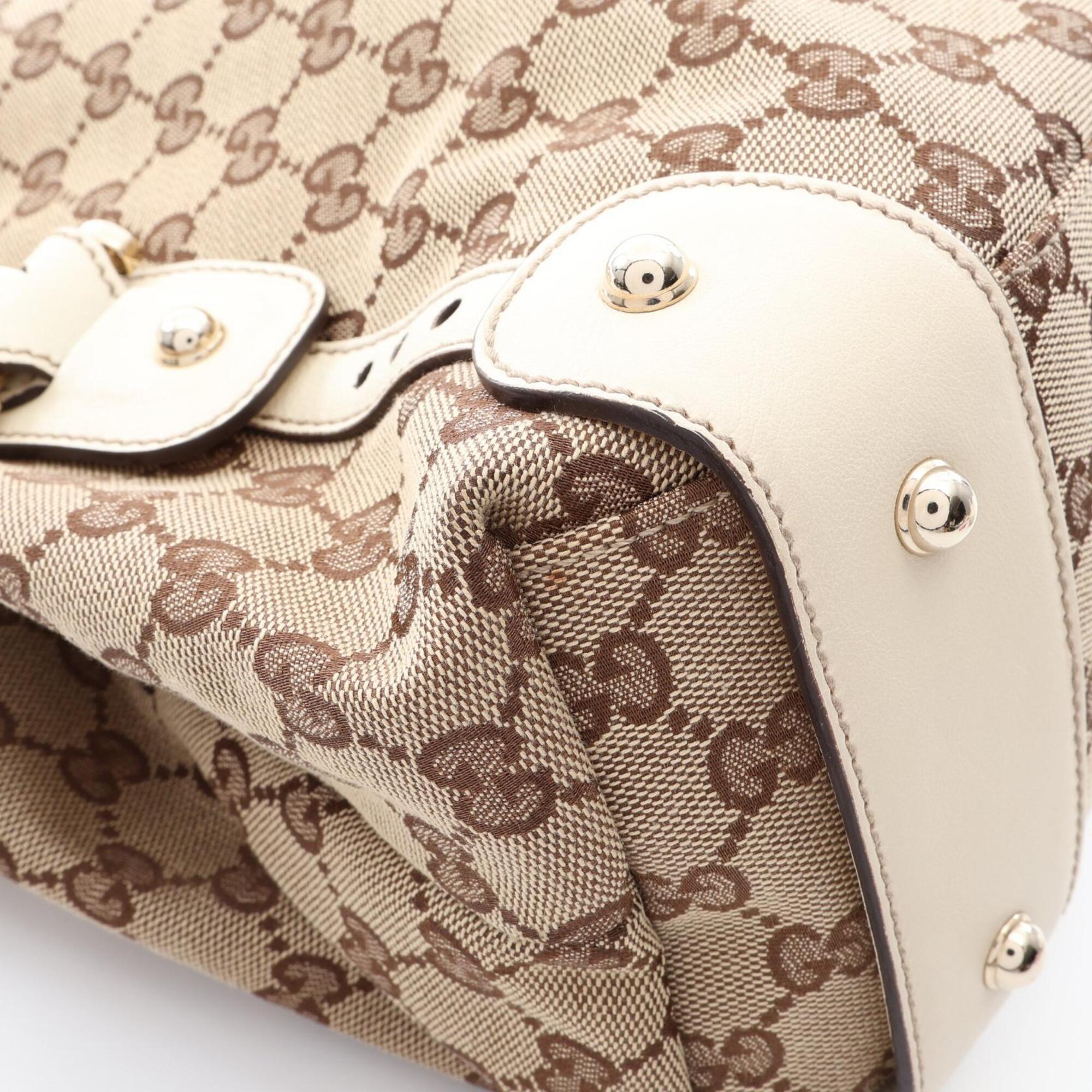 Gucci Beige White Canvas Leather Handbag Shoulder Bag (Pre-Owned)