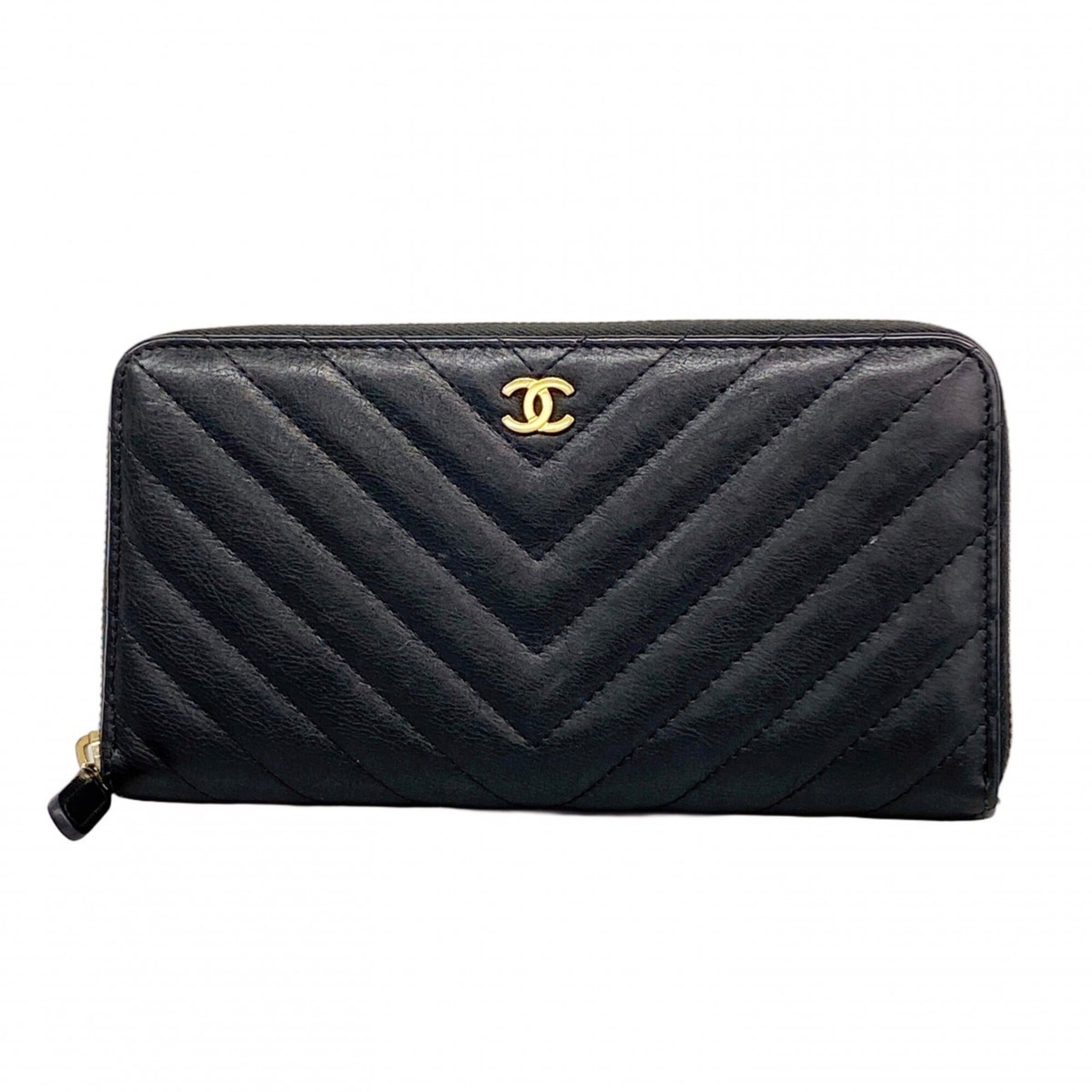 Chanel Black Leather Long Wallet (Bi-Fold) (Pre-Owned)