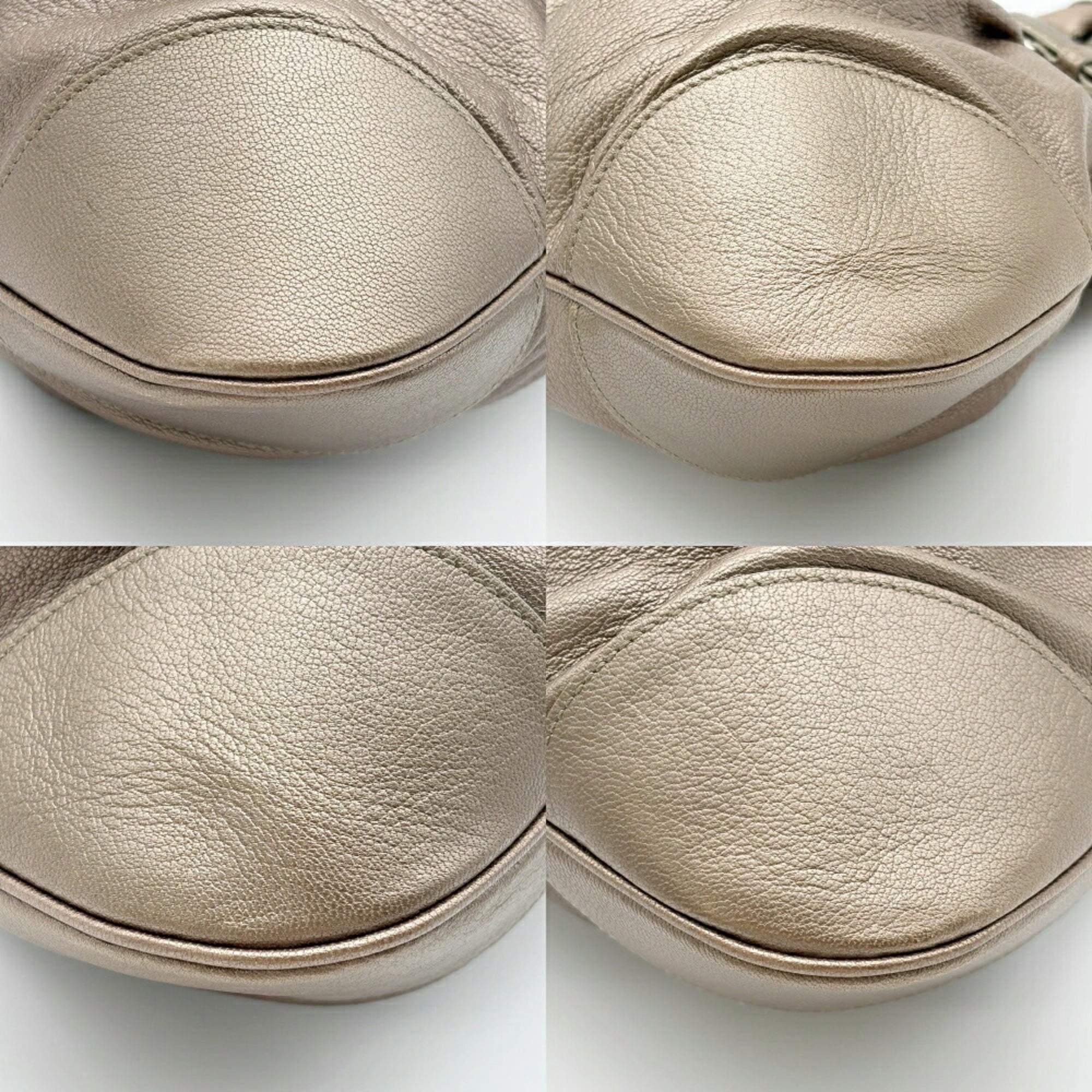 Salvatore Ferragamo Gancini Bronze Leather Handbag (Pre-Owned)