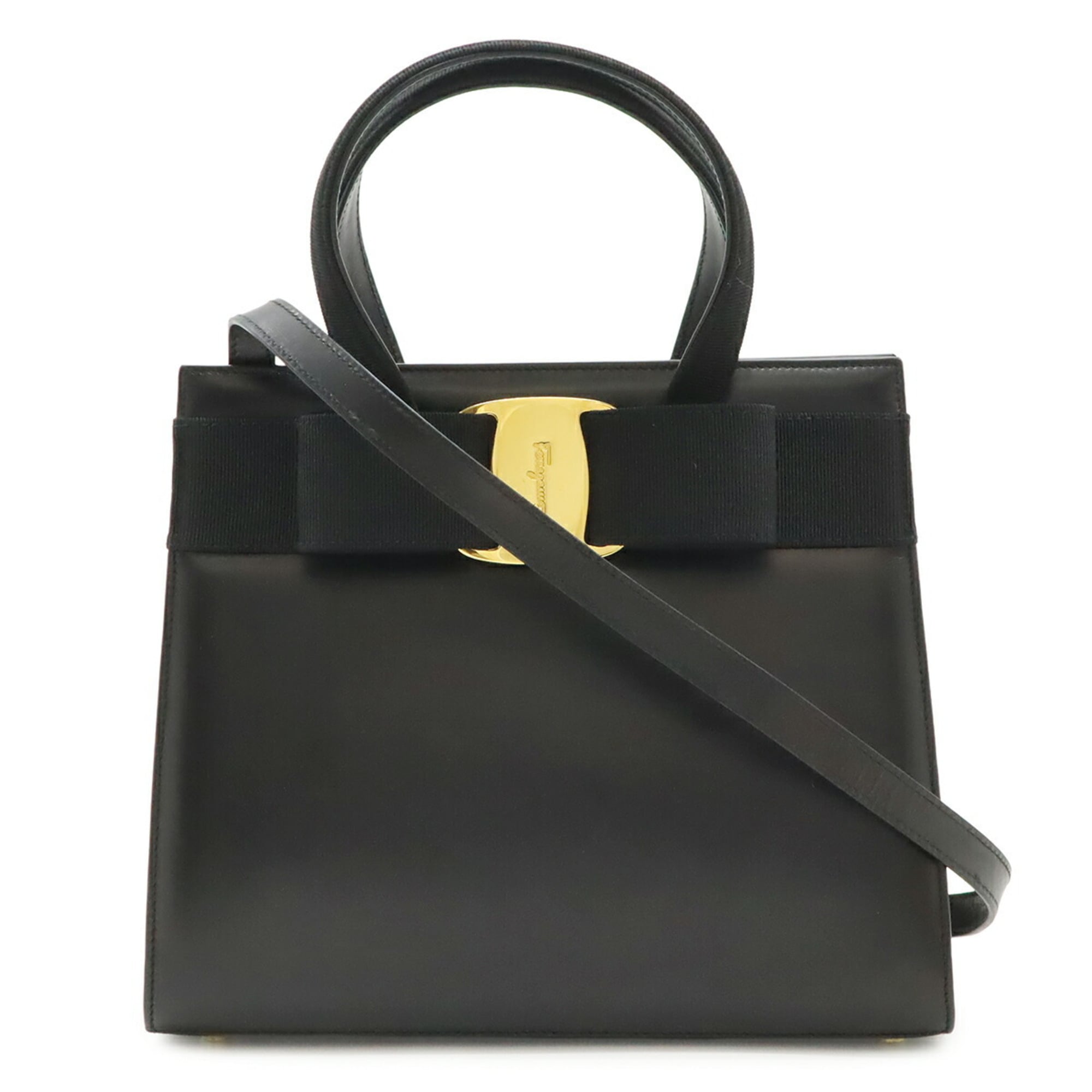 Salvatore Ferragamo Vara Black Leather Handbag Shoulder Bag (Pre-Owned)