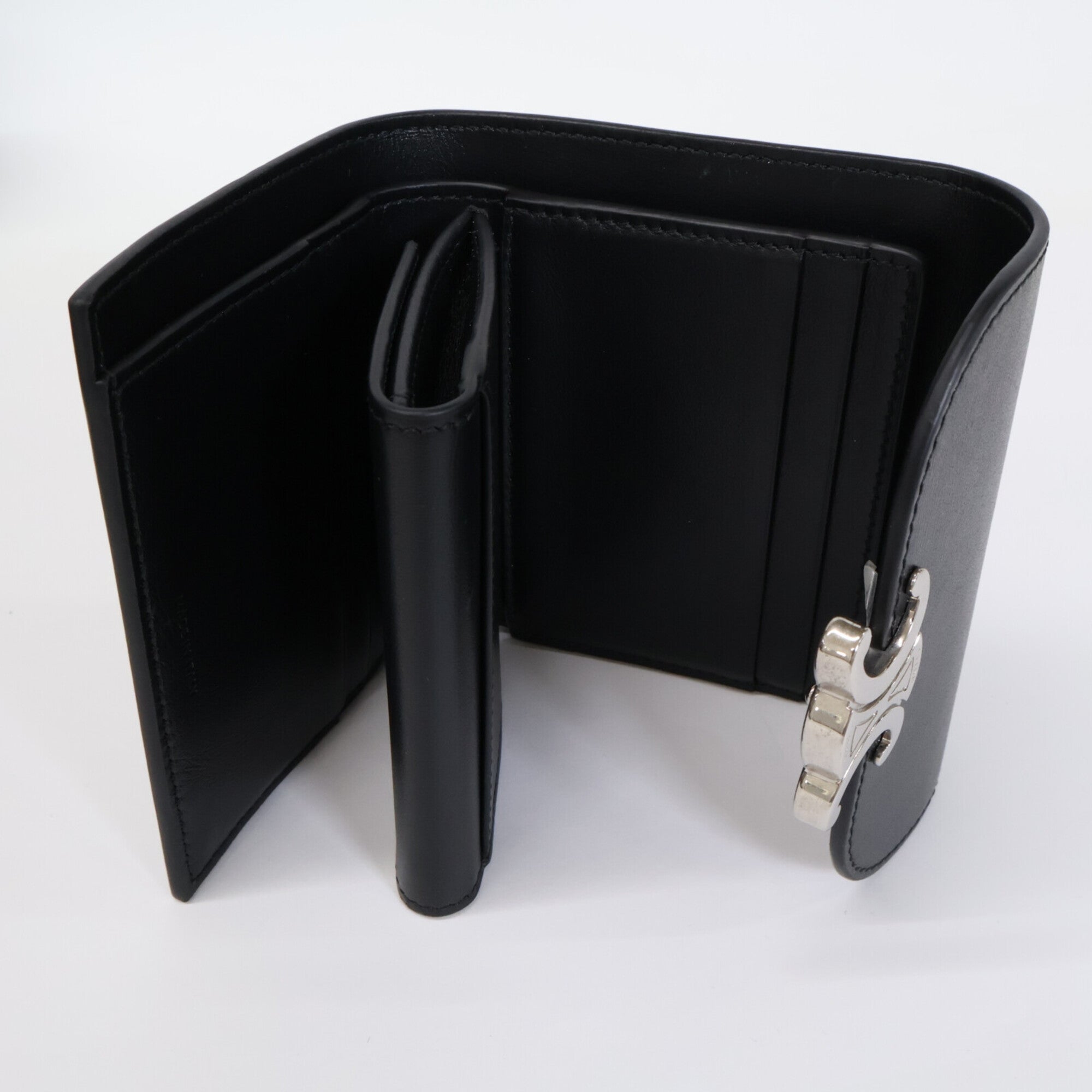 Celine Silver Black Leather Wallet (Tri-Fold) (Pre-Owned)