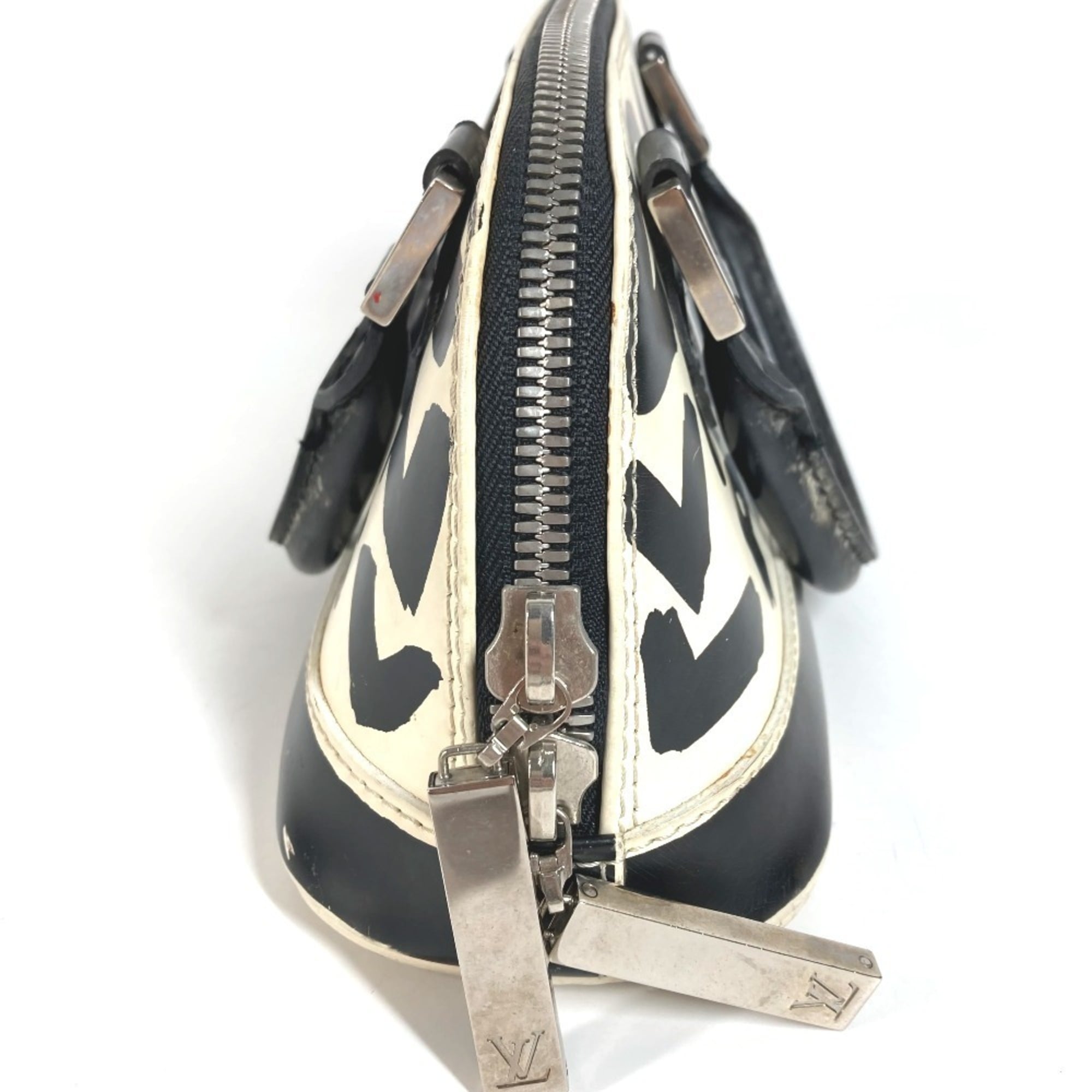 Louis Vuitton Black White Leather Handbag Tote Bag (Pre-Owned)