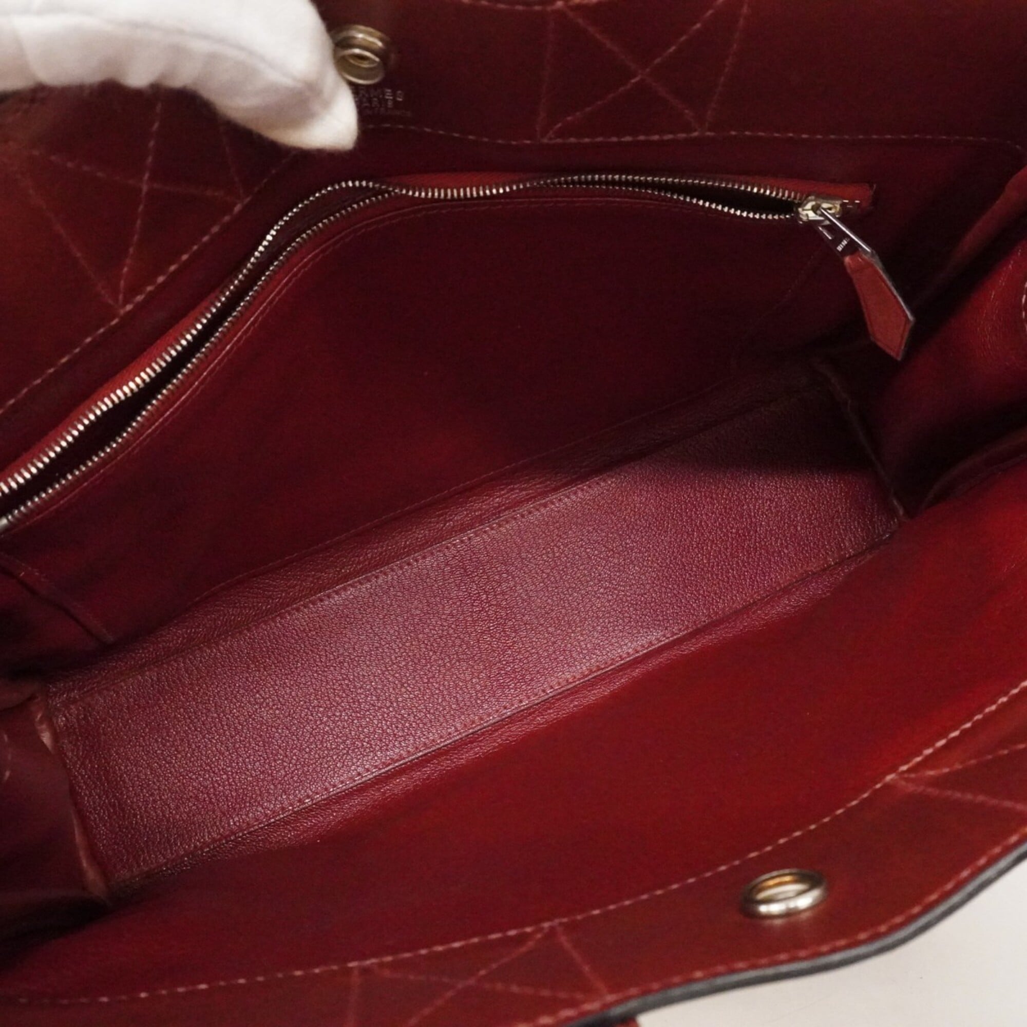 Hermes Bordeaux Toile H Leather Handbag (Pre-Owned)