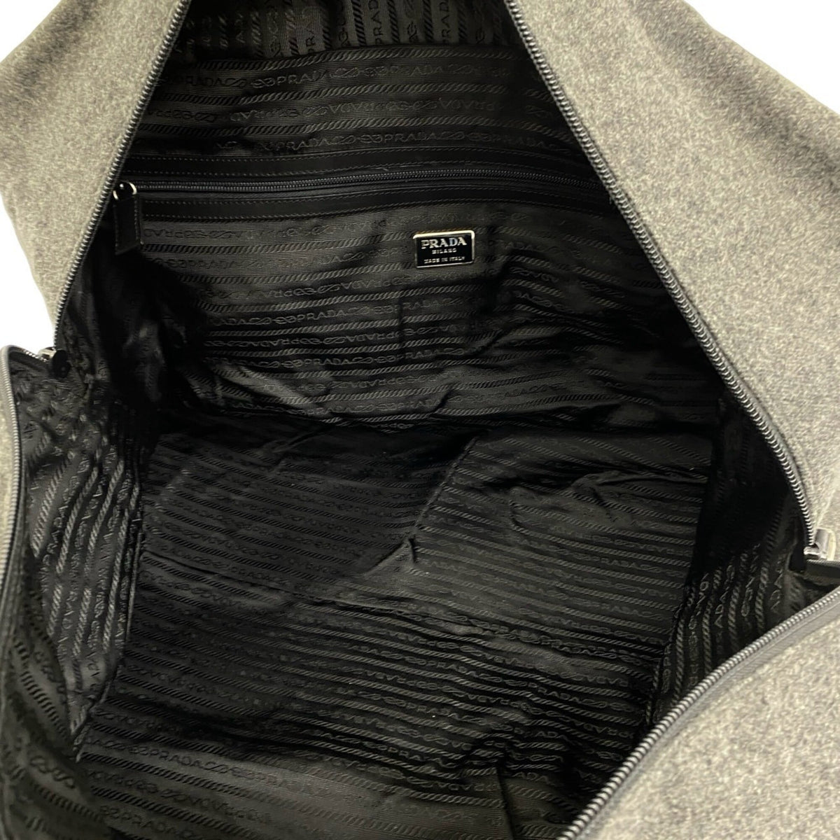 Prada Gray Wool Nylon Boston Bag Shoulder Bag (Pre-Owned)