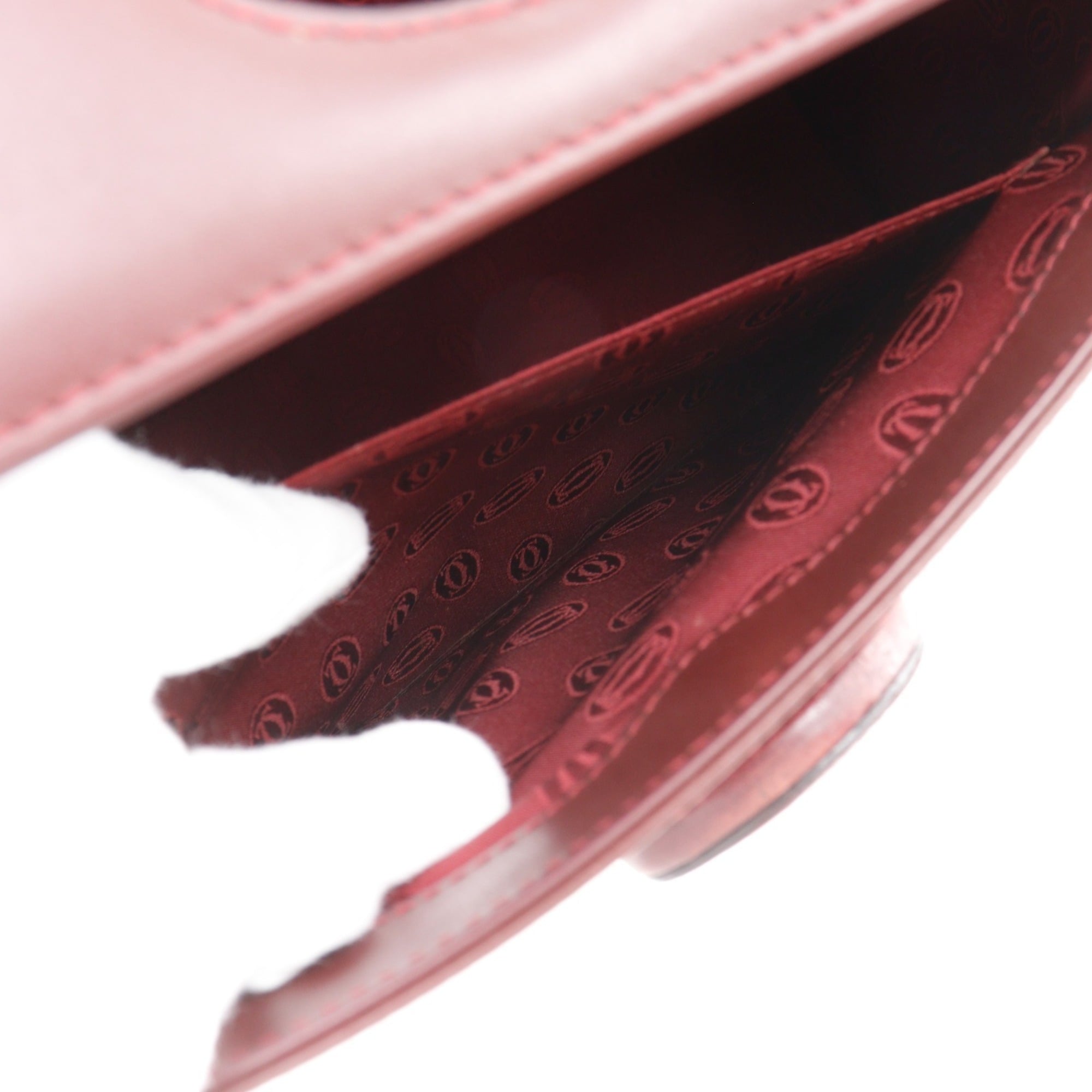 Cartier Bordeaux Red Color Wine Red Leather Handbag (Pre-Owned)