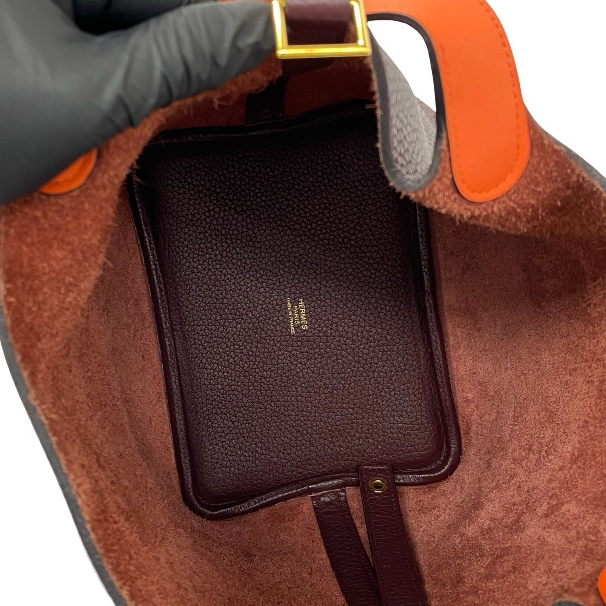 Hermes Orange Red Color Wine Taurillon Clemence Leather Swift Leather Handbag (Pre-Owned)