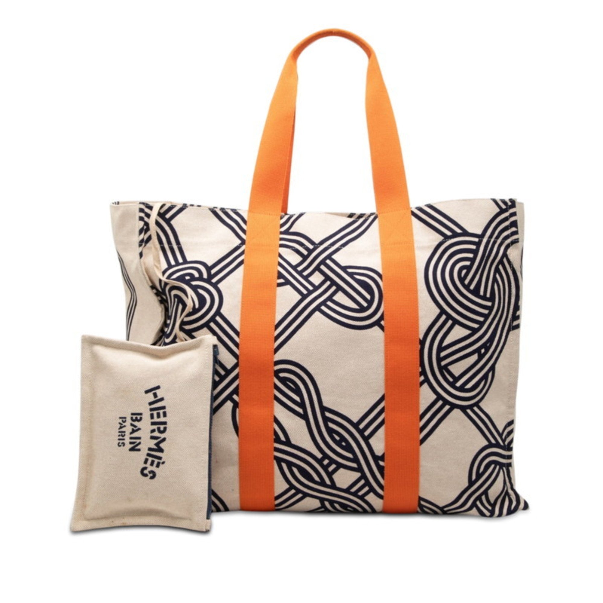 Hermes Beige Navy Orange Cotton Tote Bag (Pre-Owned)