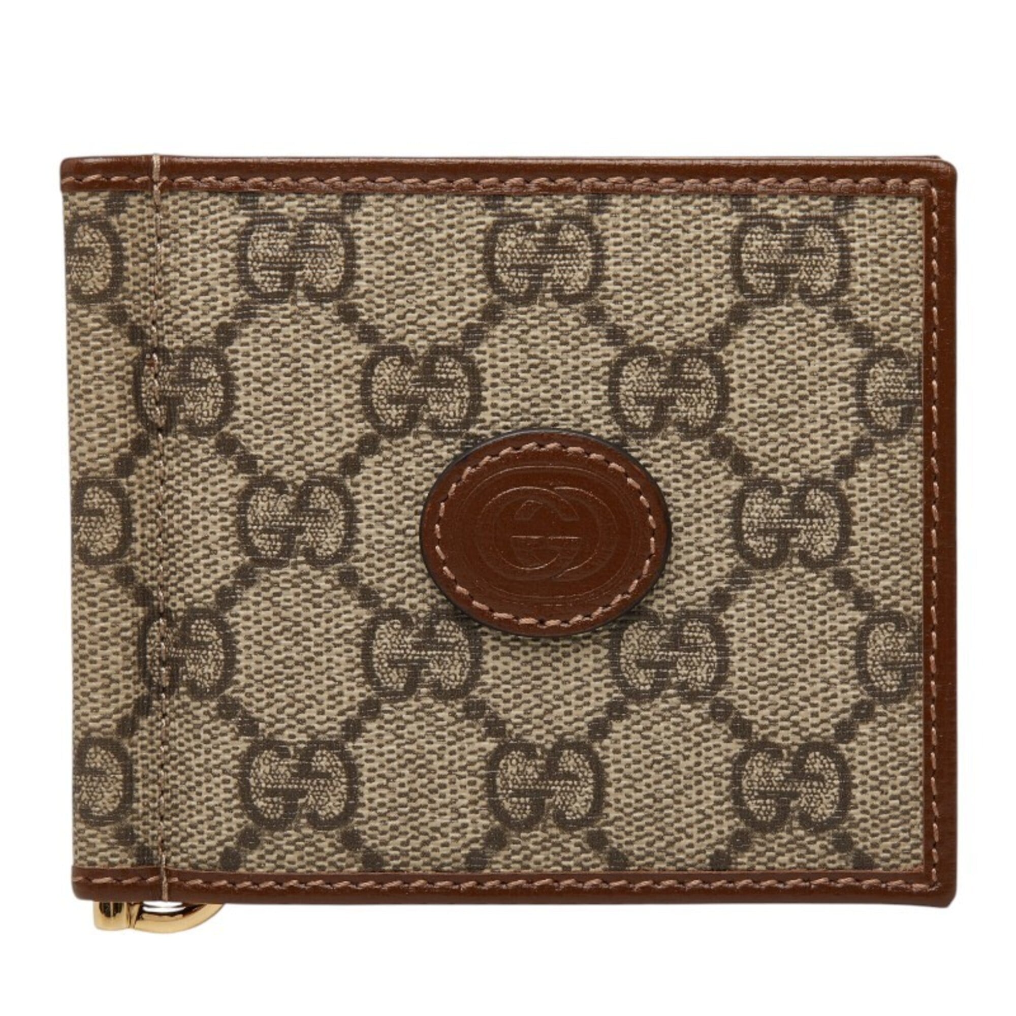 Gucci Gg Supreme Beige Brown Pvc Leather Money Clip (Pre-Owned)