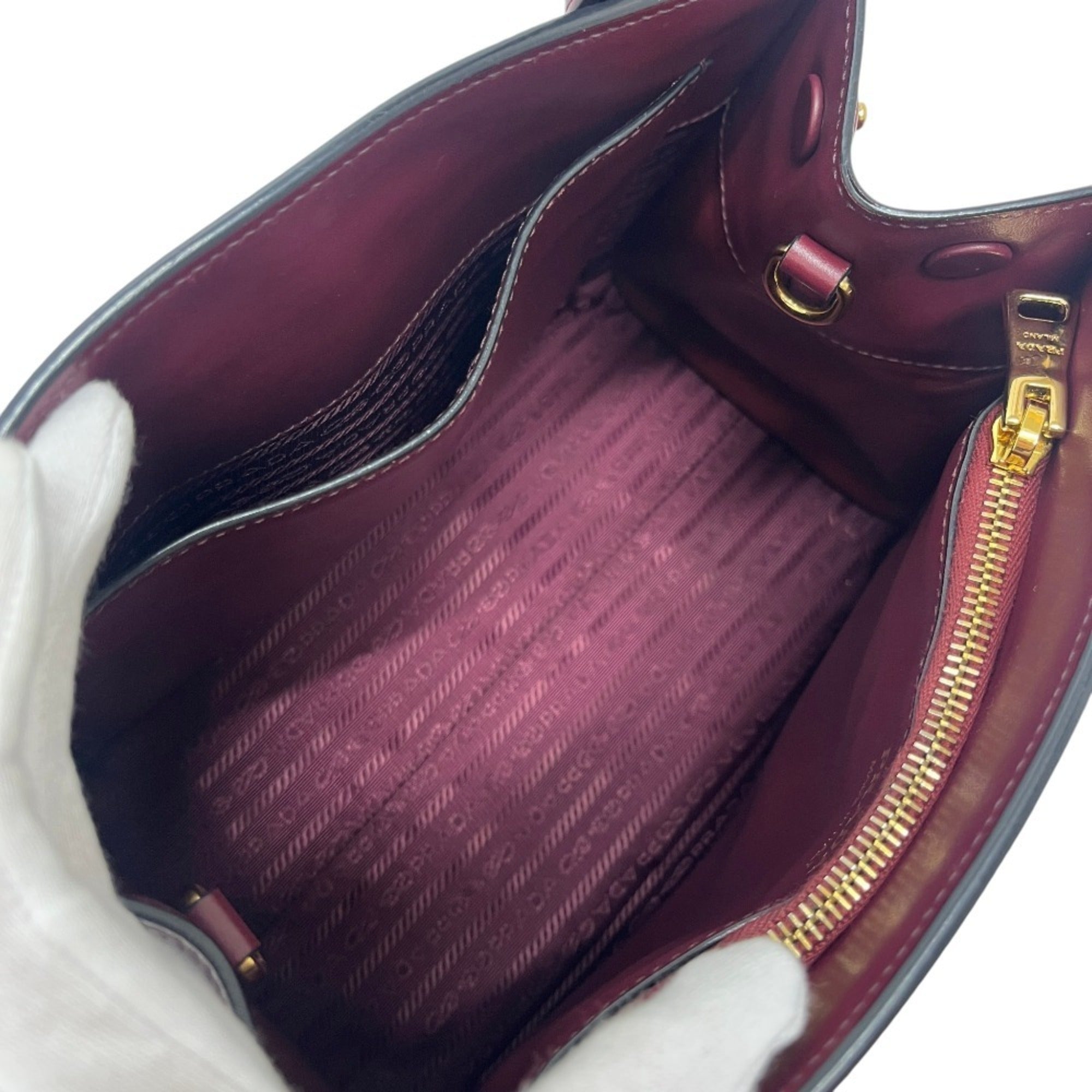 Prada Wine Leather Handbag Shoulder Bag (Pre-Owned)