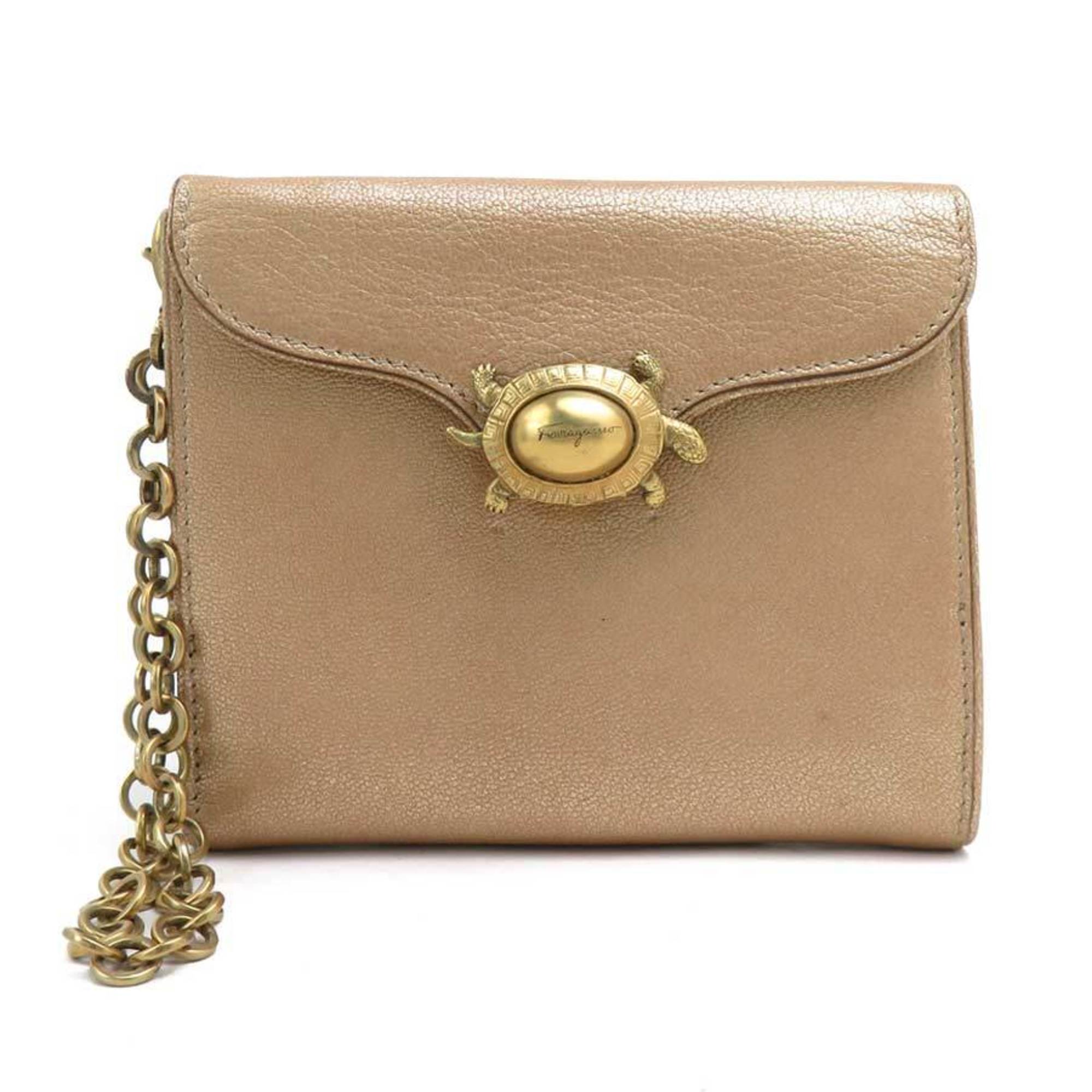 Salvatore Ferragamo Gold Leather Wallet (Bi-Fold) (Pre-Owned)