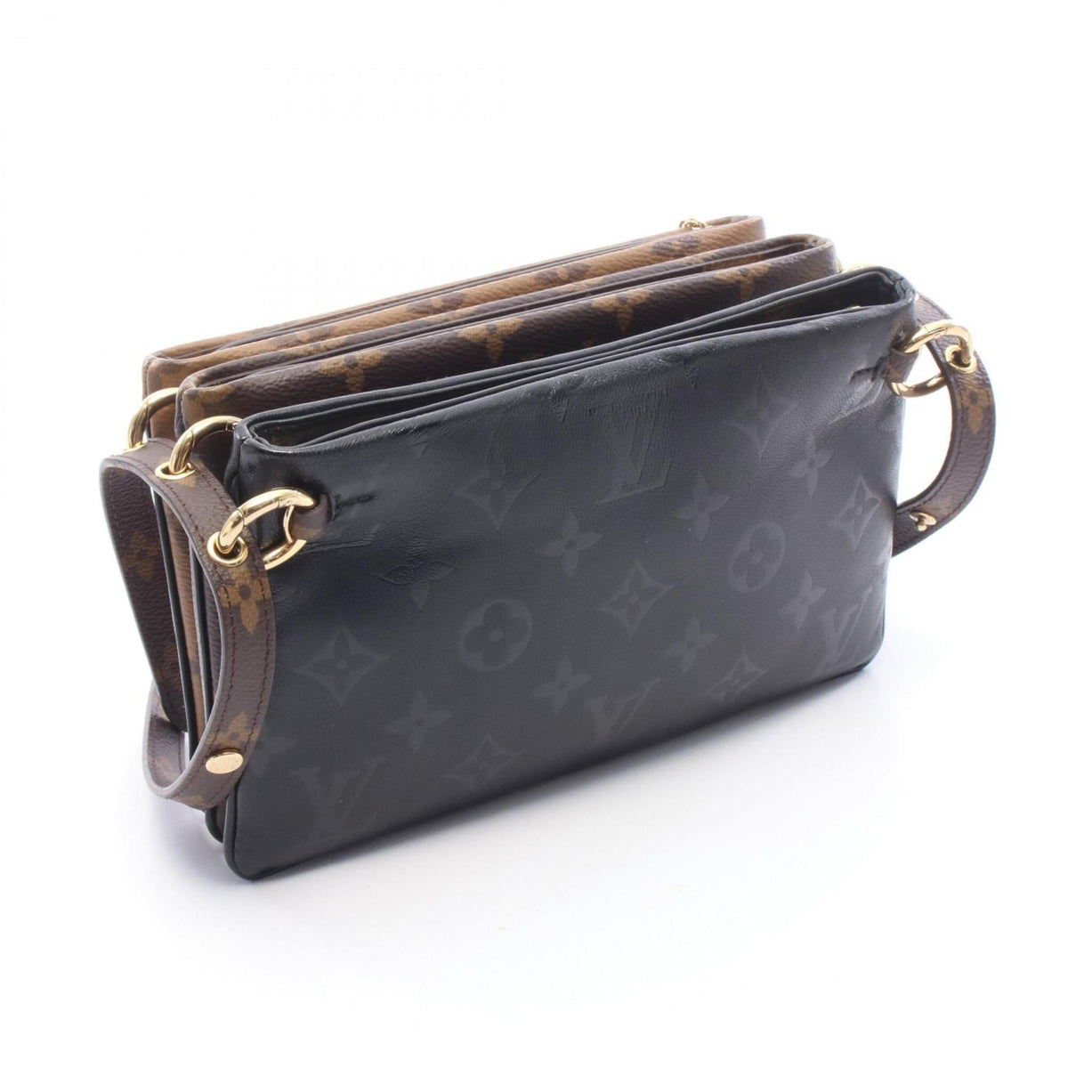 Louis Vuitton Black Brown Coated Canvas Leather Handbag Pochette Shoulder Bag (Pre-Owned)
