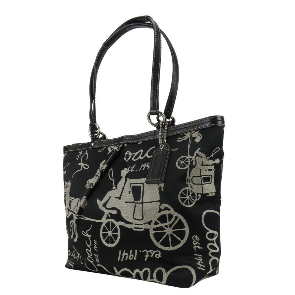Coach Black Gray Canvas Leather Tote Bag (Pre-Owned)