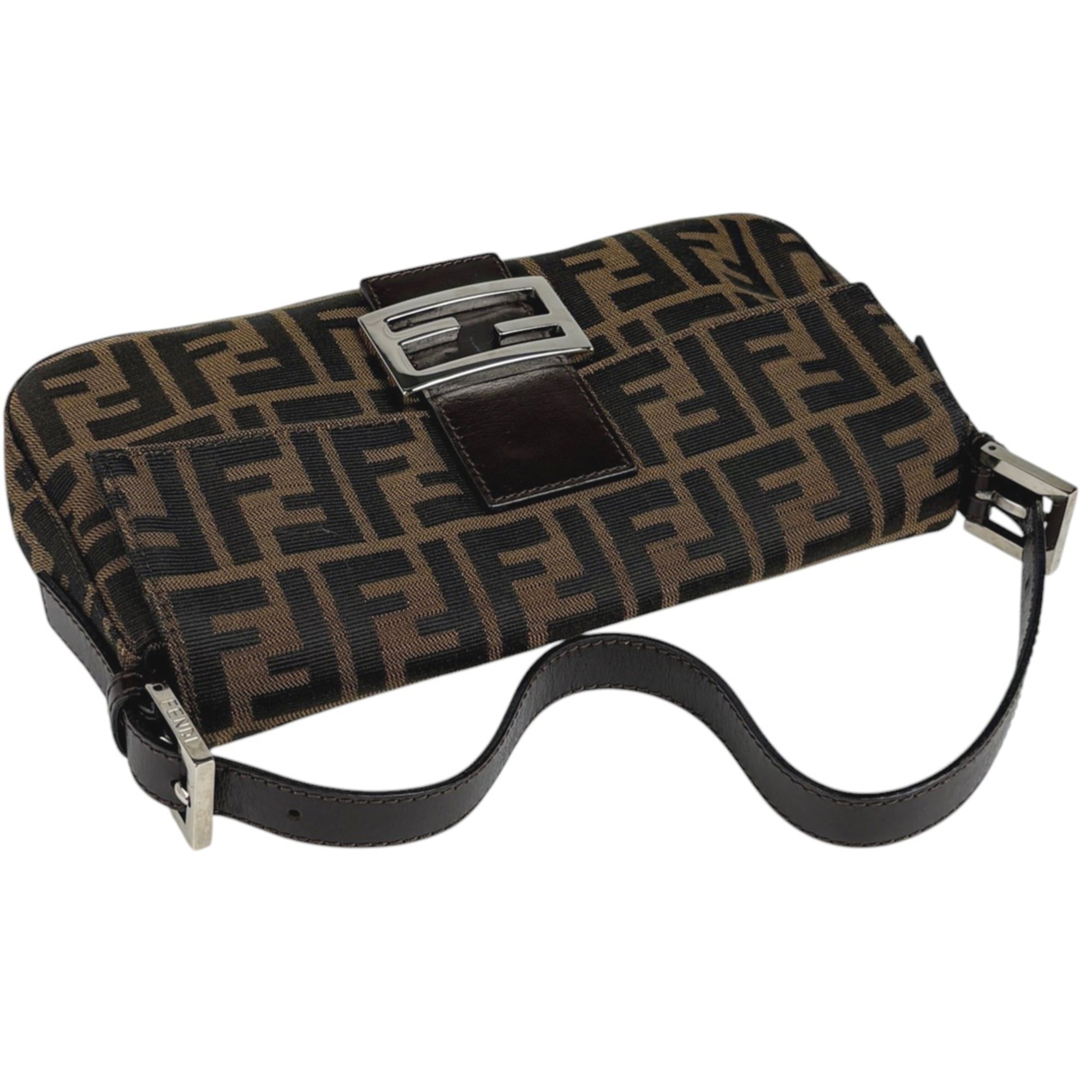 Fendi Zucca Brown Canvas Leather Handbag Shoulder Bag (Pre-Owned)