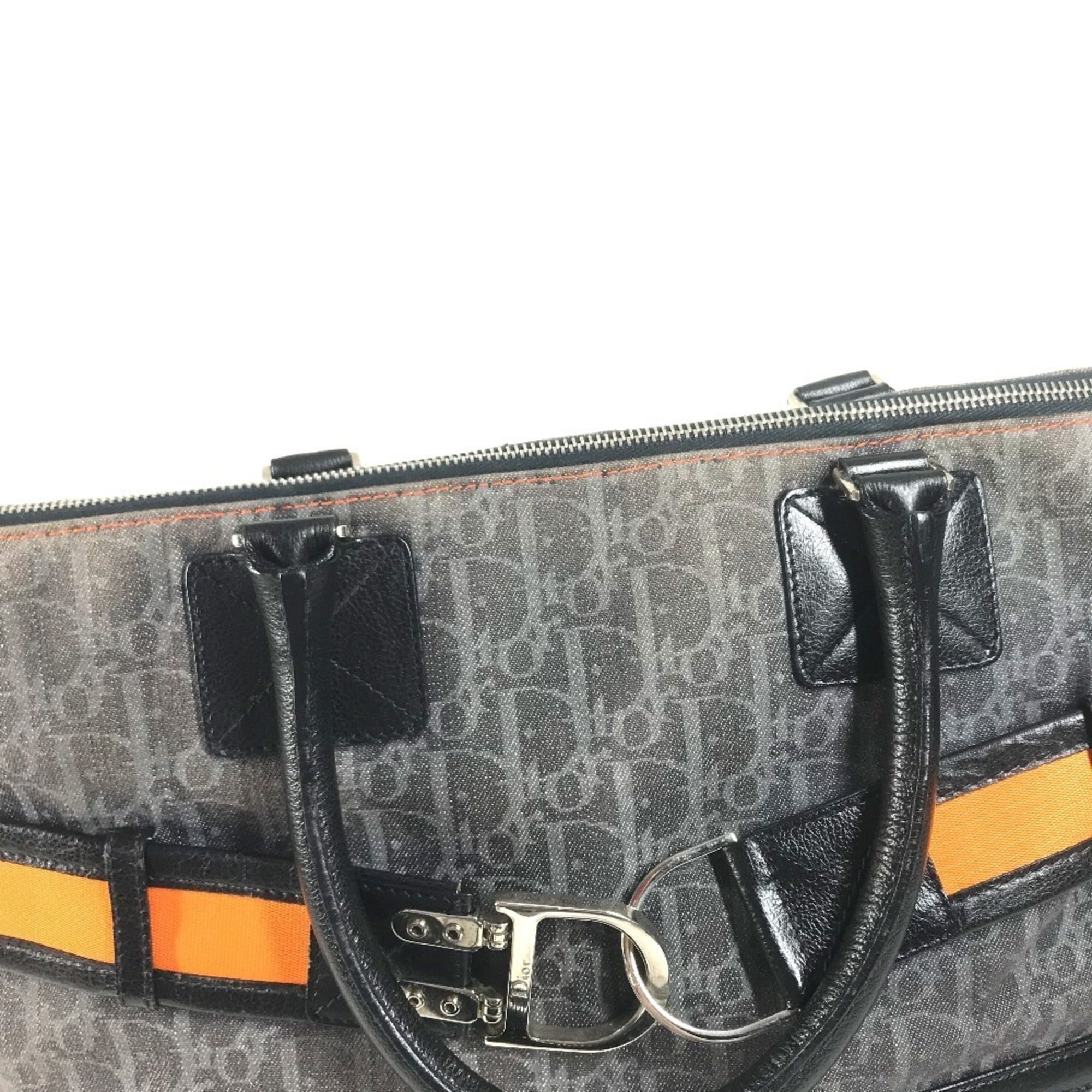 Christian Dior Blue Orange Leather Canvas Handbag Shoulder Bag Tote Bag (Pre-Owned)