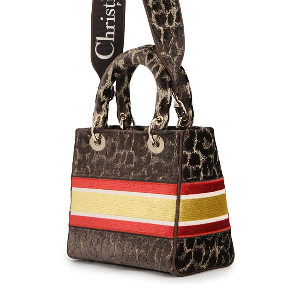 Christian Dior Brown Champagne Gold Multi-Color Velvet Handbag (Pre-Owned)