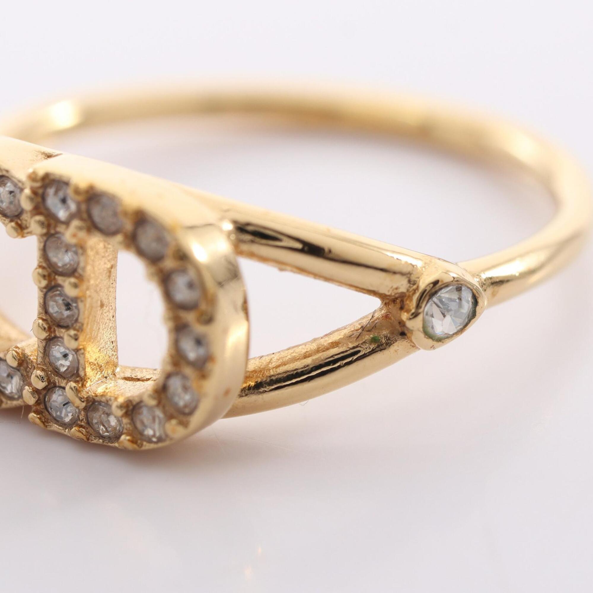 Christian Dior Gold Clear Gold Plating Rhinestone Band Ring (Pre-Owned)