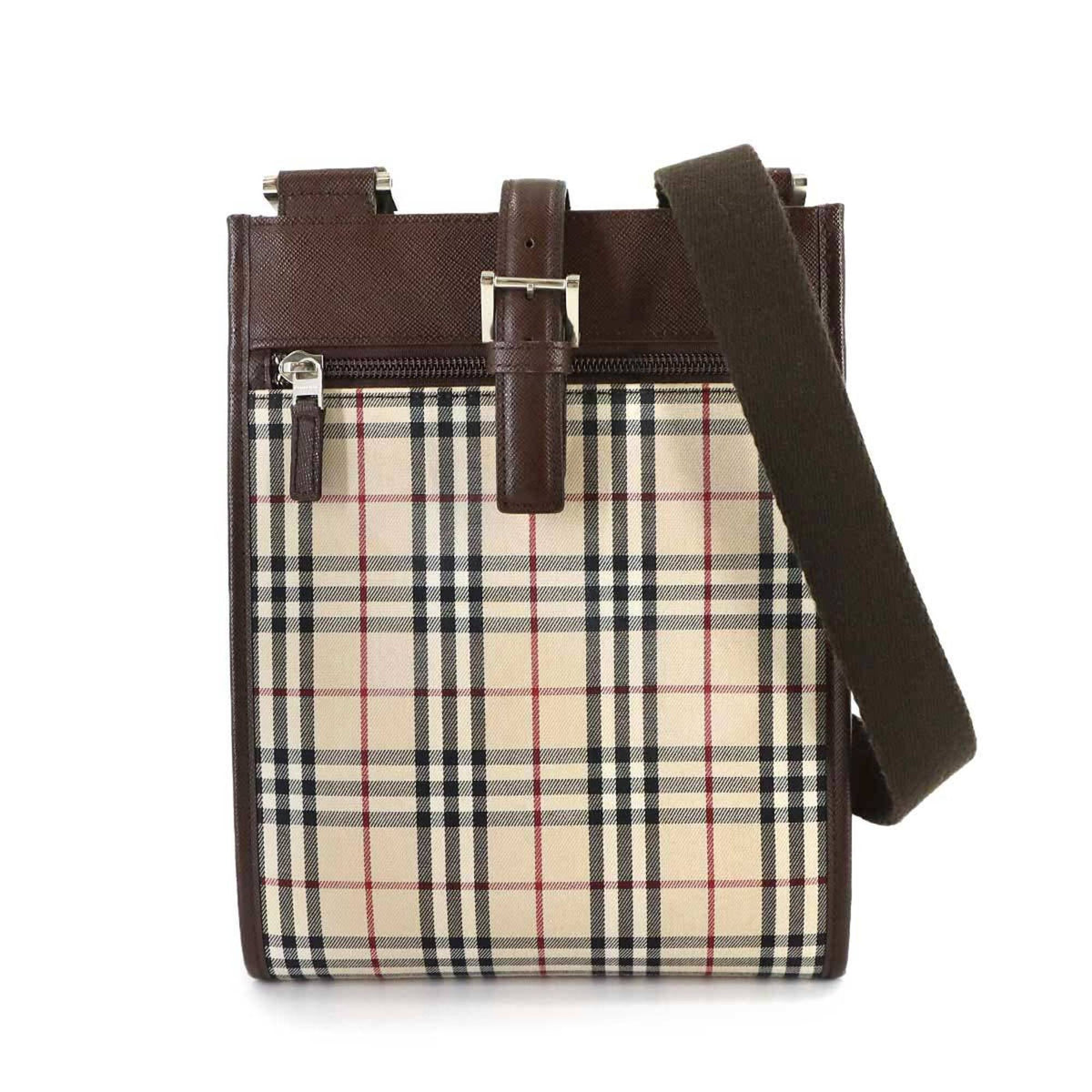 Burberry Beige Brown Canvas Leather Handbag Shoulder Bag (Pre-Owned)