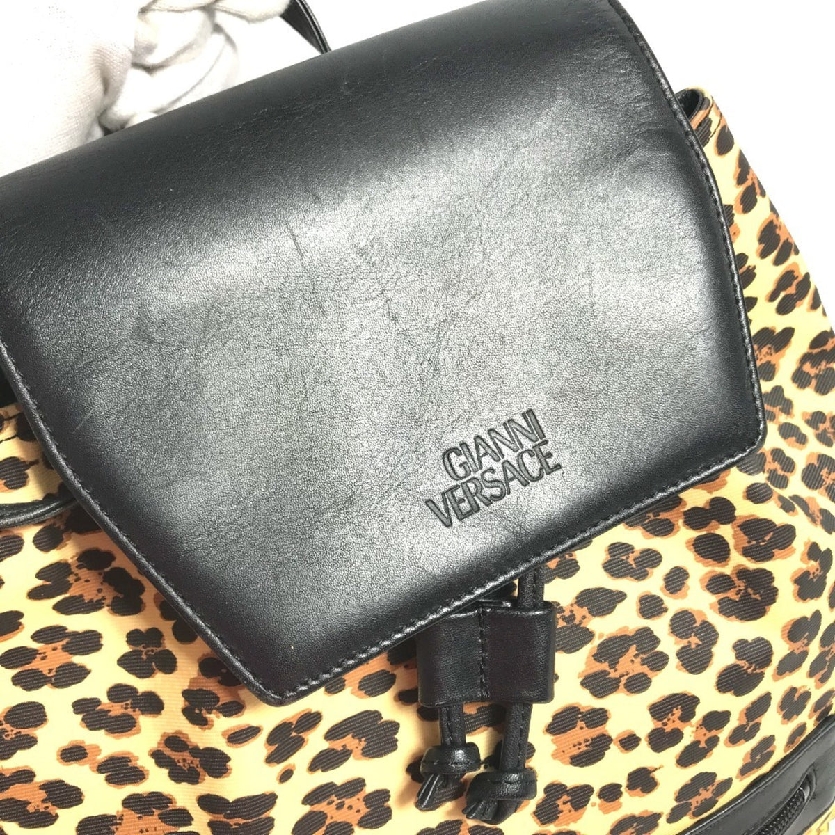 Versace Black Yellow Pvc Leather Backpack (Pre-Owned)
