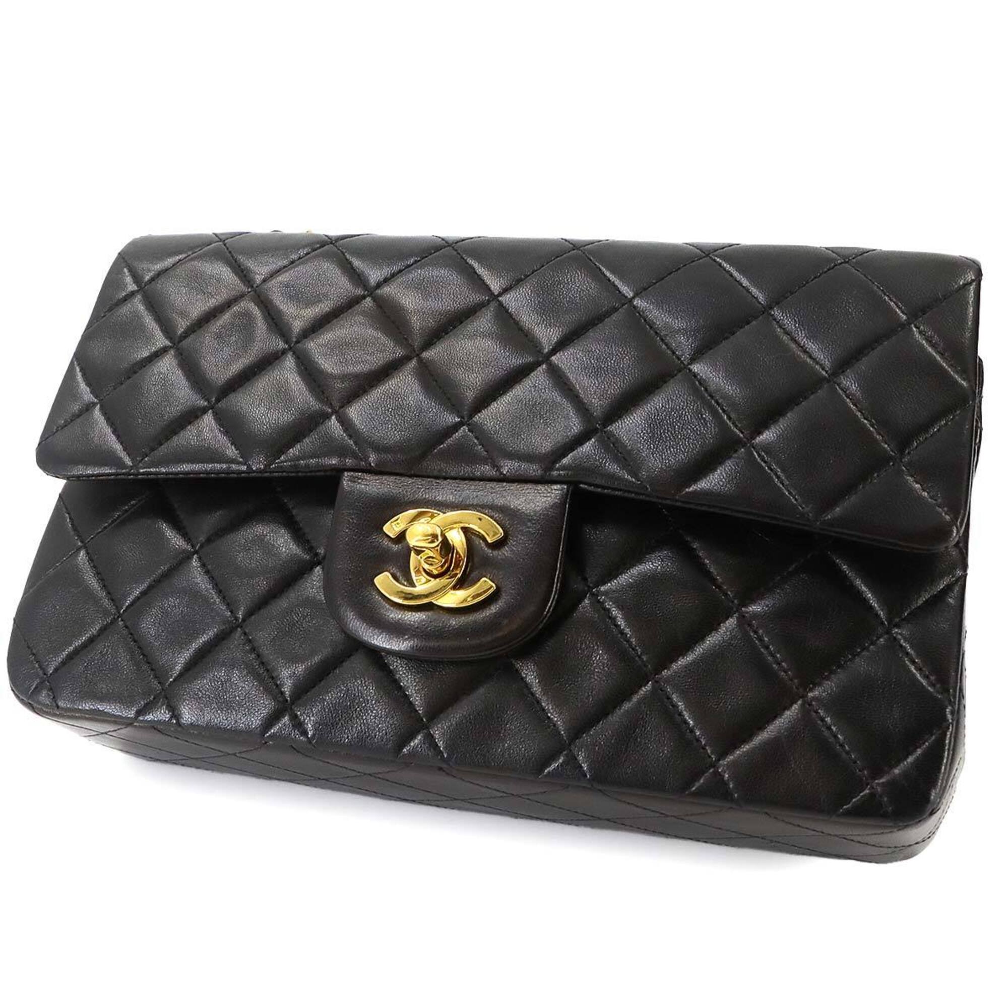 Chanel Matelasse Black Leather Handbag Shoulder Bag (Pre-Owned)