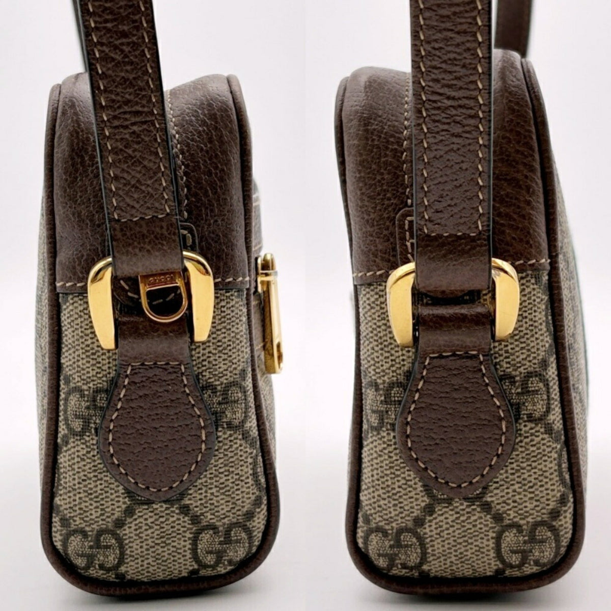 Gucci Sherry Line Beige Brown Gg Supreme Leather Shoulder Bag (Pre-Owned)