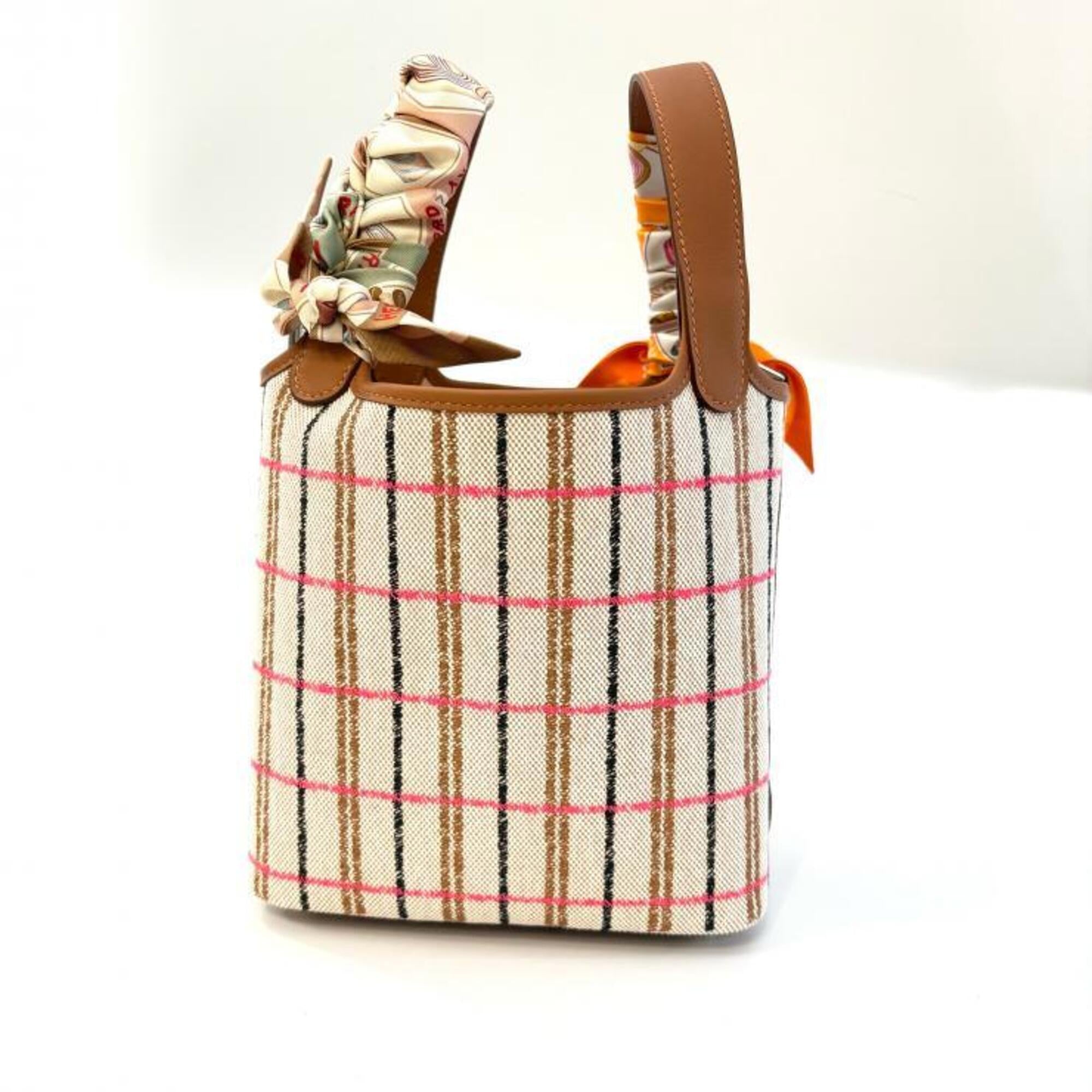 Hermes Beige Brown Cream Ecru Fauve Orange Toile H Swift Leather Handbag (Pre-Owned)