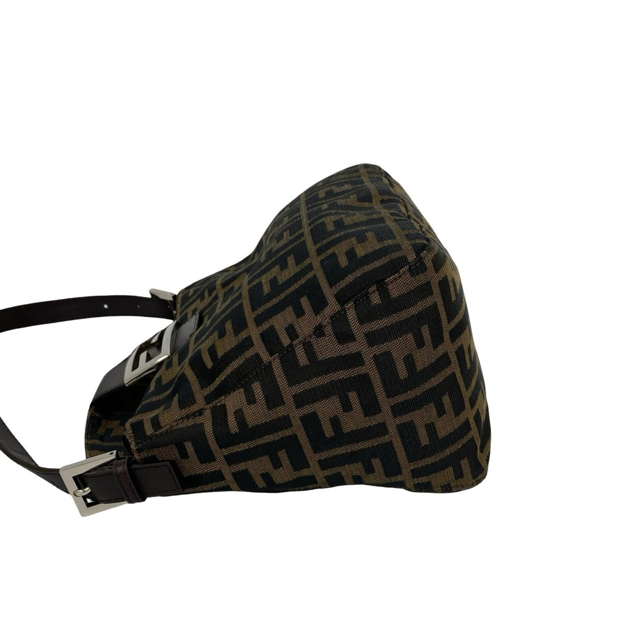 Fendi Black Brown Canvas Leather Handbag Shoulder Bag (Pre-Owned)
