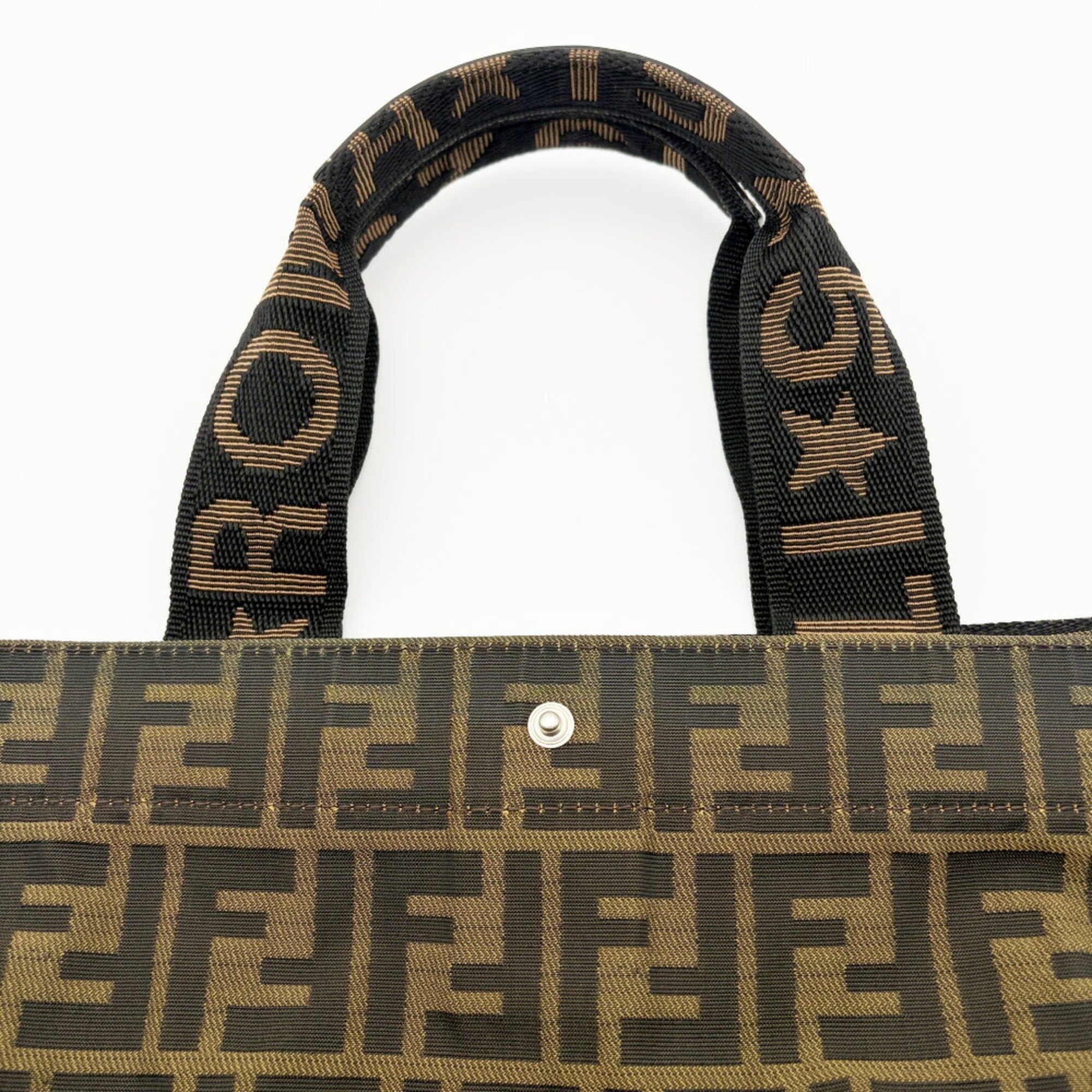 Fendi Zucchino Black Brown Dark Brown Zucchino Canvas Leather Tote Bag (Pre-Owned)