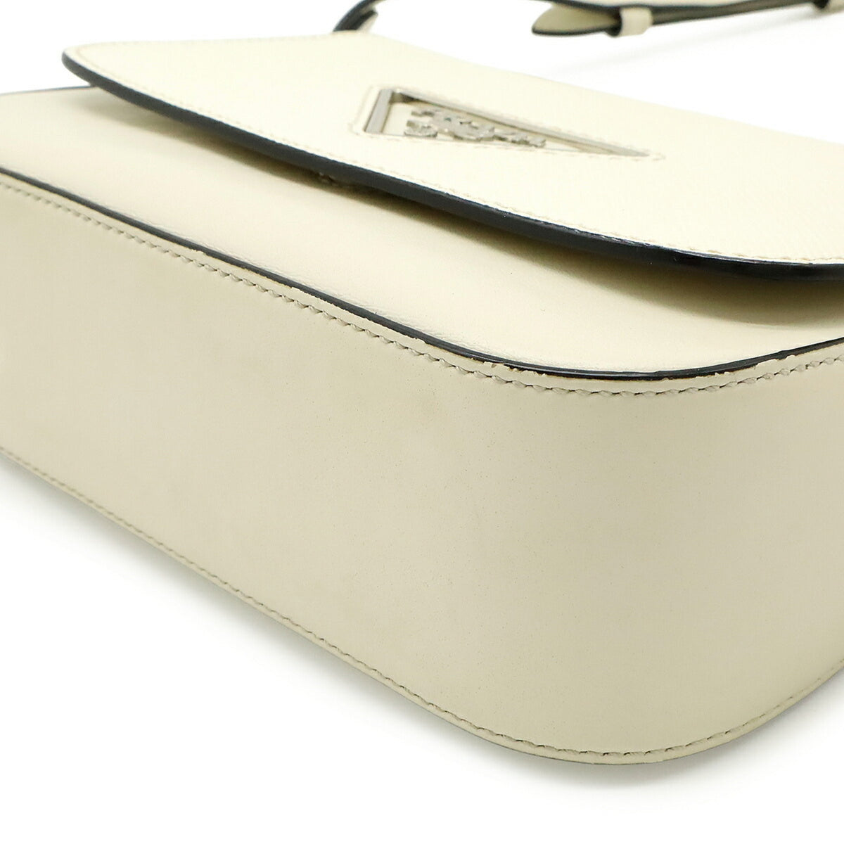 Prada Saffiano Ivory Leather Clutch Bag Pochette (Pre-Owned)
