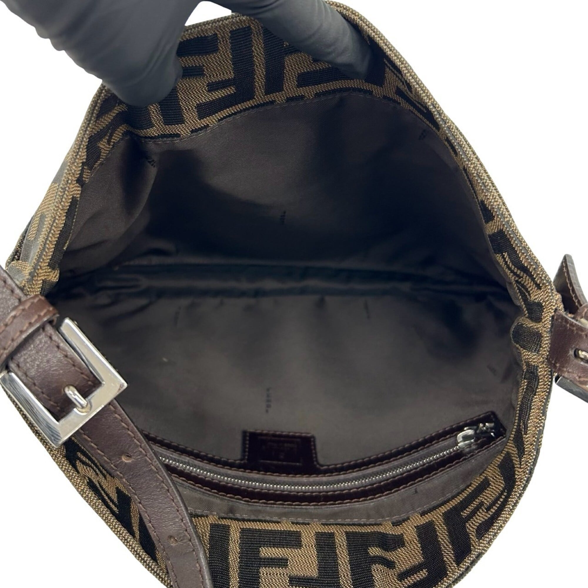 Fendi Black Brown Canvas Leather Handbag Shoulder Bag (Pre-Owned)