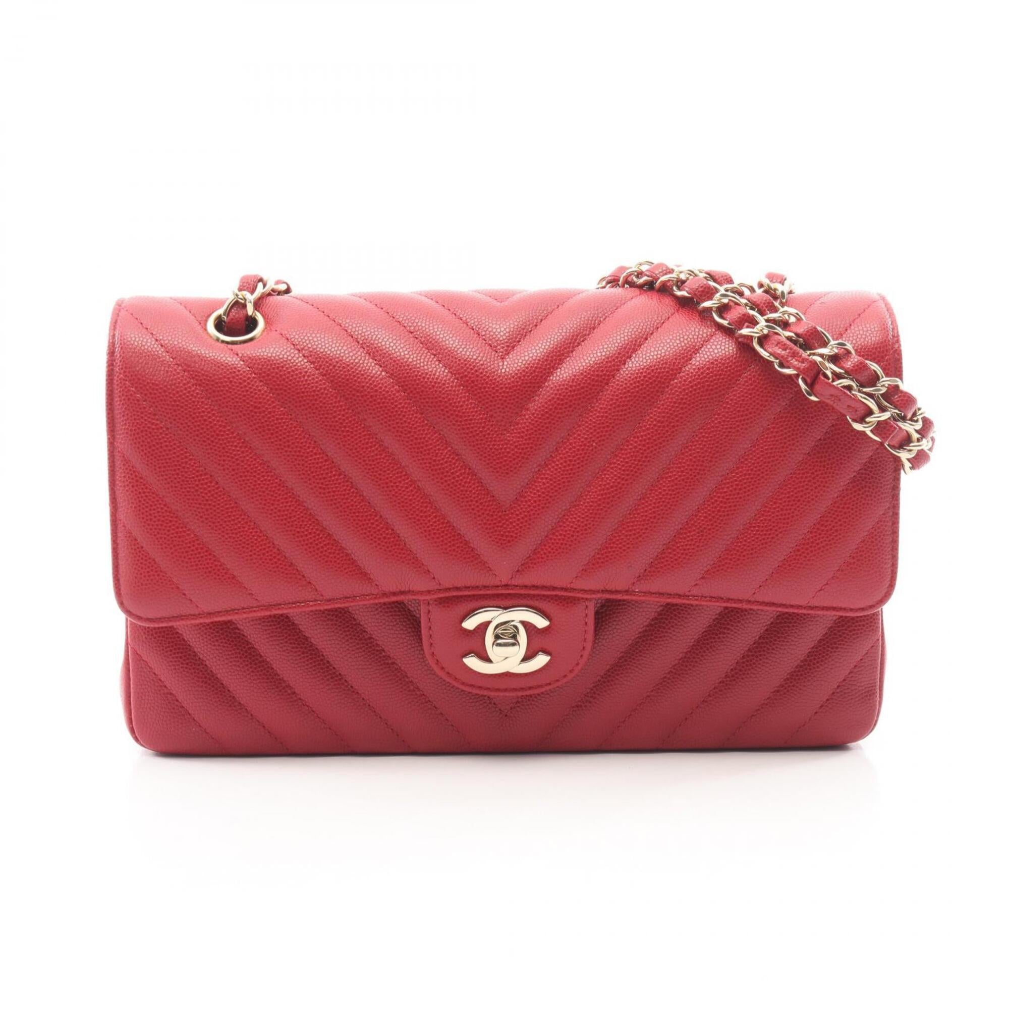 Chanel Red Color Grained Calfskin Handbag Shoulder Bag (Pre-Owned)
