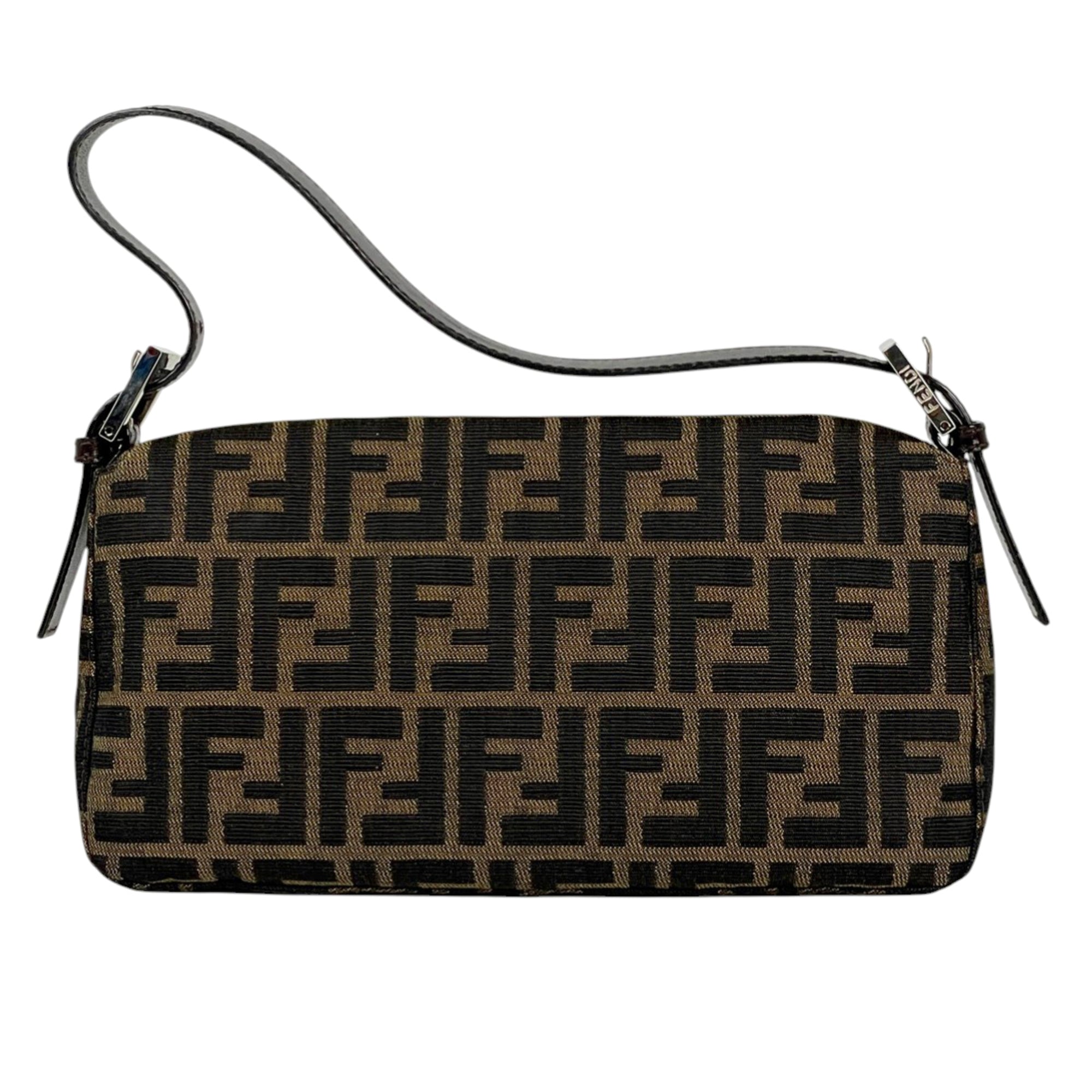 Fendi Zucca Brown Canvas Leather Handbag Shoulder Bag (Pre-Owned)