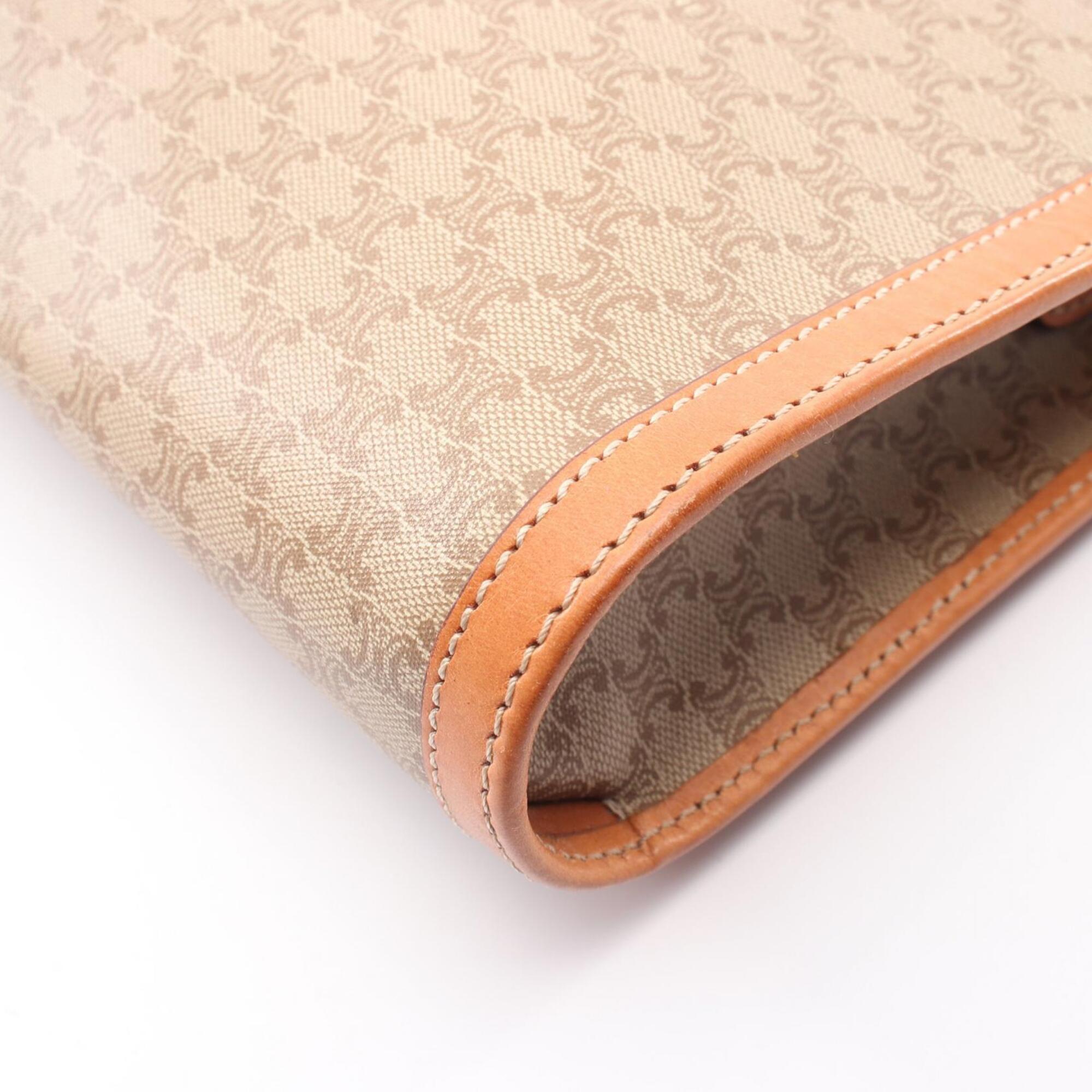 Celine Macadam Beige Brown Coated Canvas Clutch Bag Handbag (Pre-Owned)