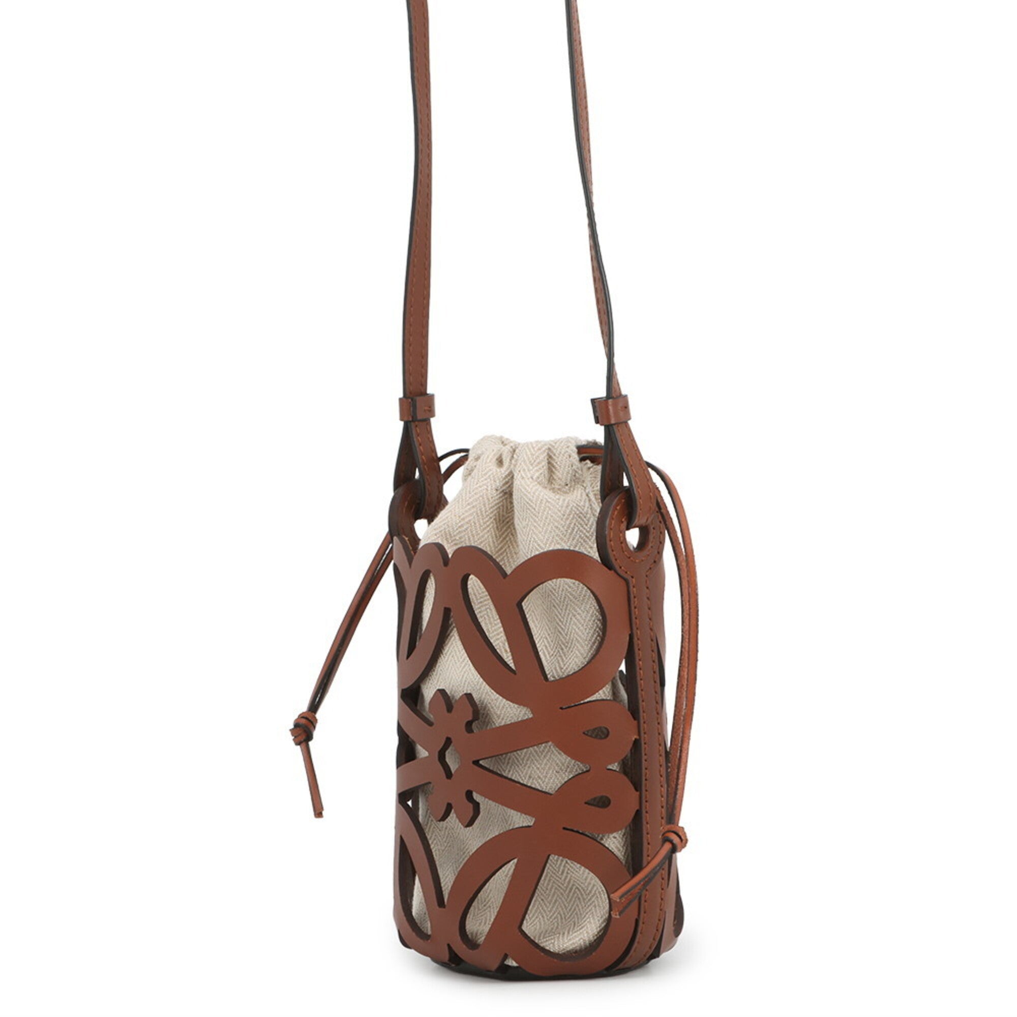 Loewe Brown Leather Canvas Handbag Shoulder Bag (Pre-Owned)