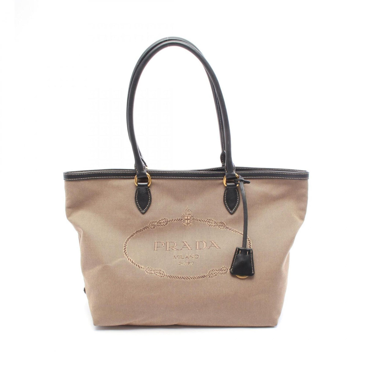 Prada Black Brown Canvas Leather Handbag Tote Bag (Pre-Owned)