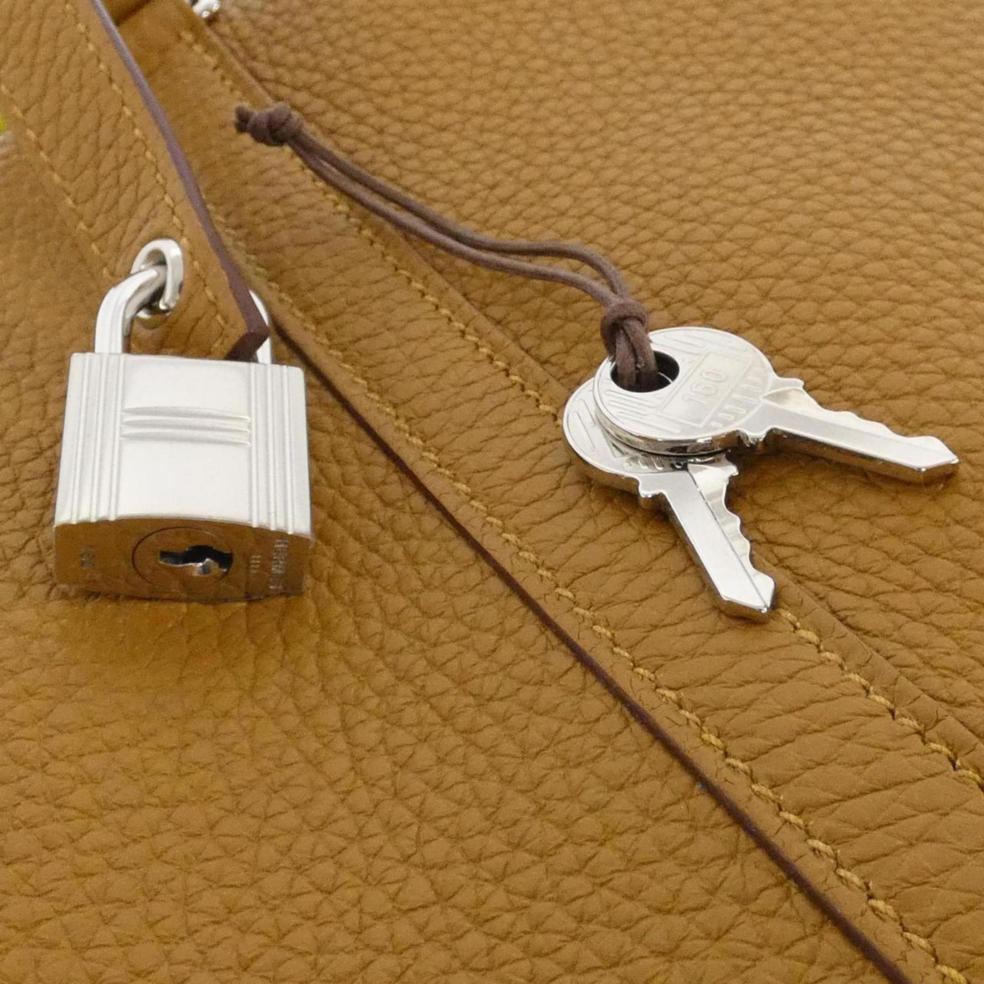 Hermes Beige Brown Lime Taurillon Clemence Leather Handbag (Pre-Owned)