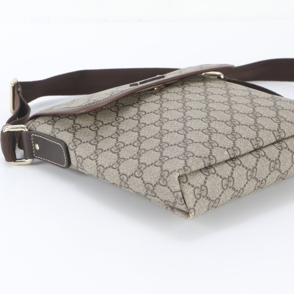 Gucci Brown Leather Coated Canvas Messenger Bag Shoulder Bag Tote Bag (Pre-Owned)