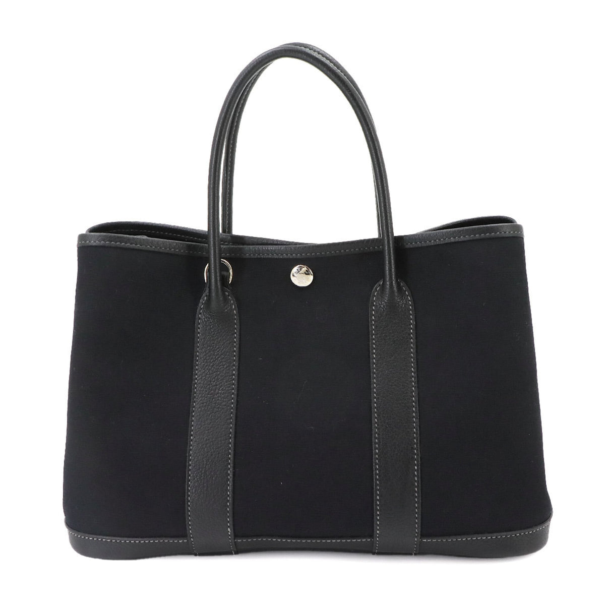Hermes Black Toile Officier Leather Handbag Tote Bag (Pre-Owned)