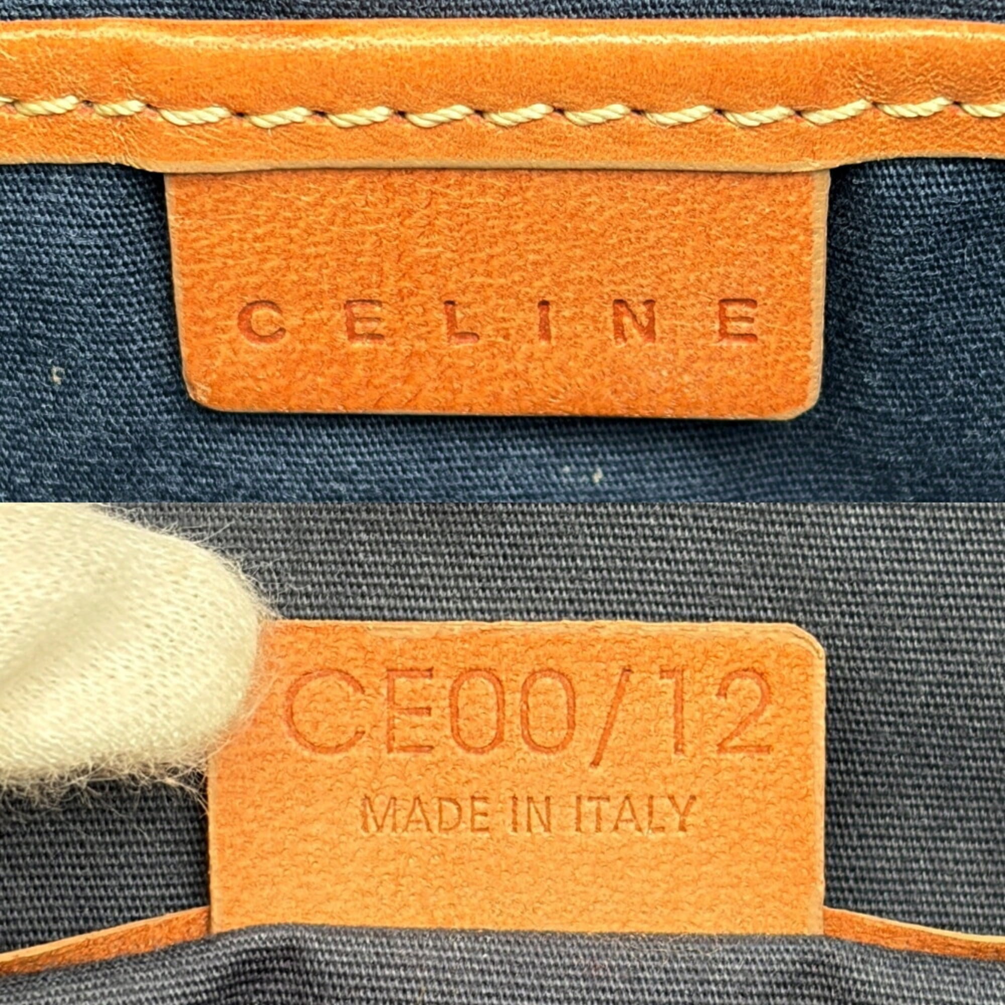 Celine Macadam Brown Navy Suede Leather Boston Bag (Pre-Owned)