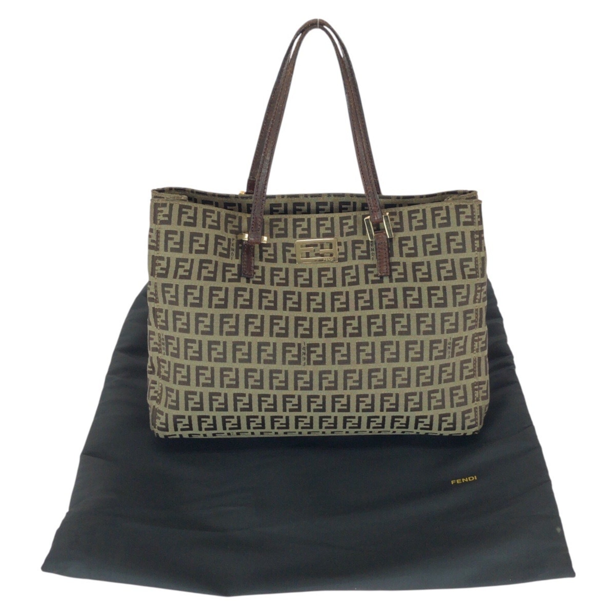 Fendi Beige Brown Canvas Leather Handbag (Pre-Owned)