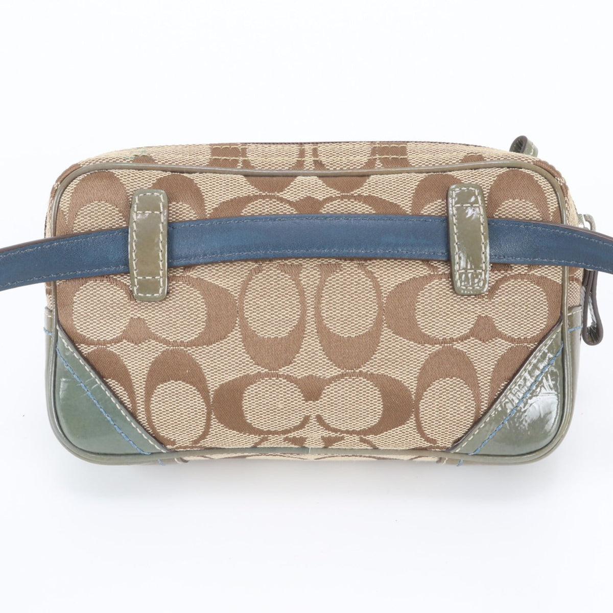 Coach Beige Smoke Green Leather Canvas Pouch Shoulder Bag Sling Bag (Pre-Owned)