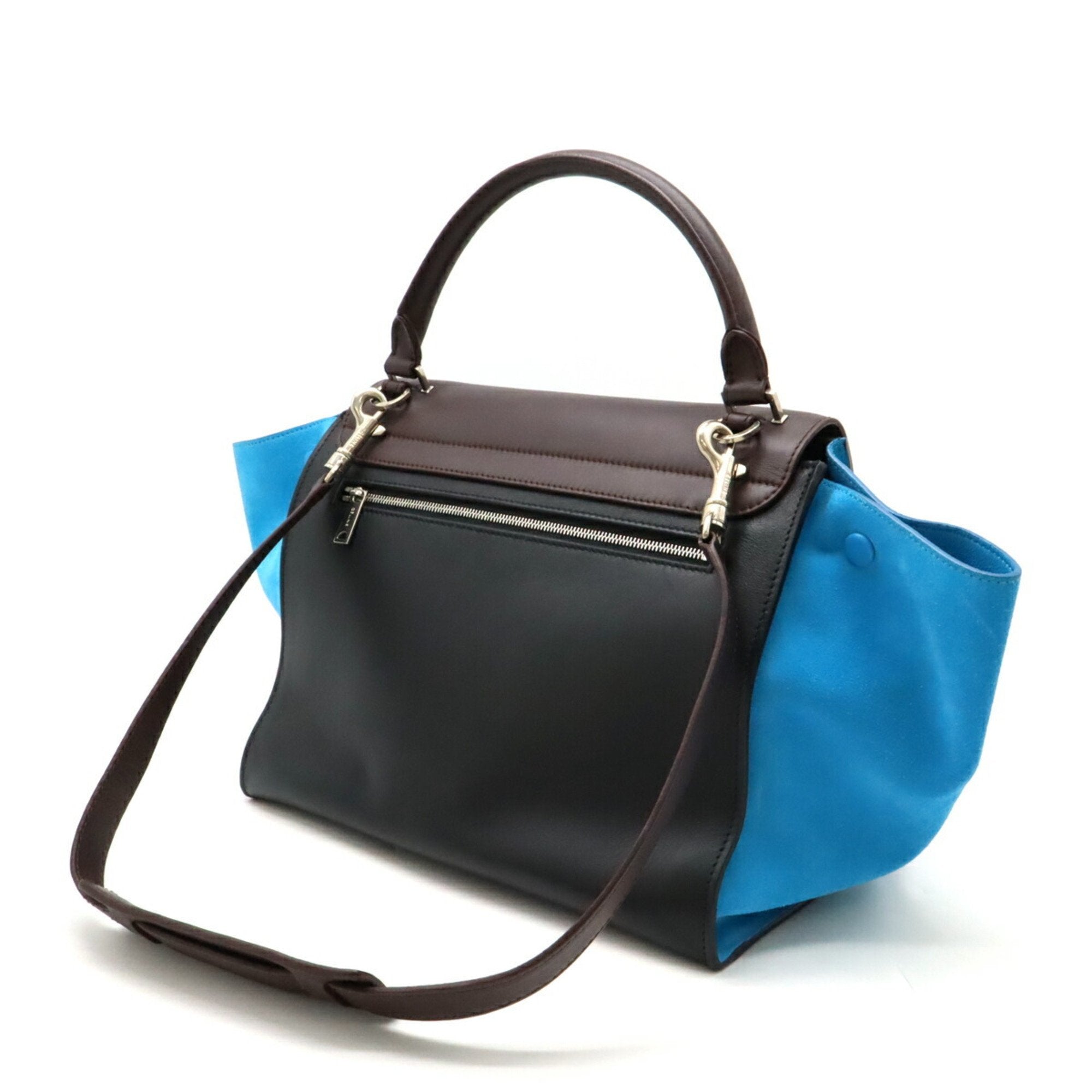 Celine Trapeze Black Blue Dark Brown Suede Leather Handbag Shoulder Bag (Pre-Owned)