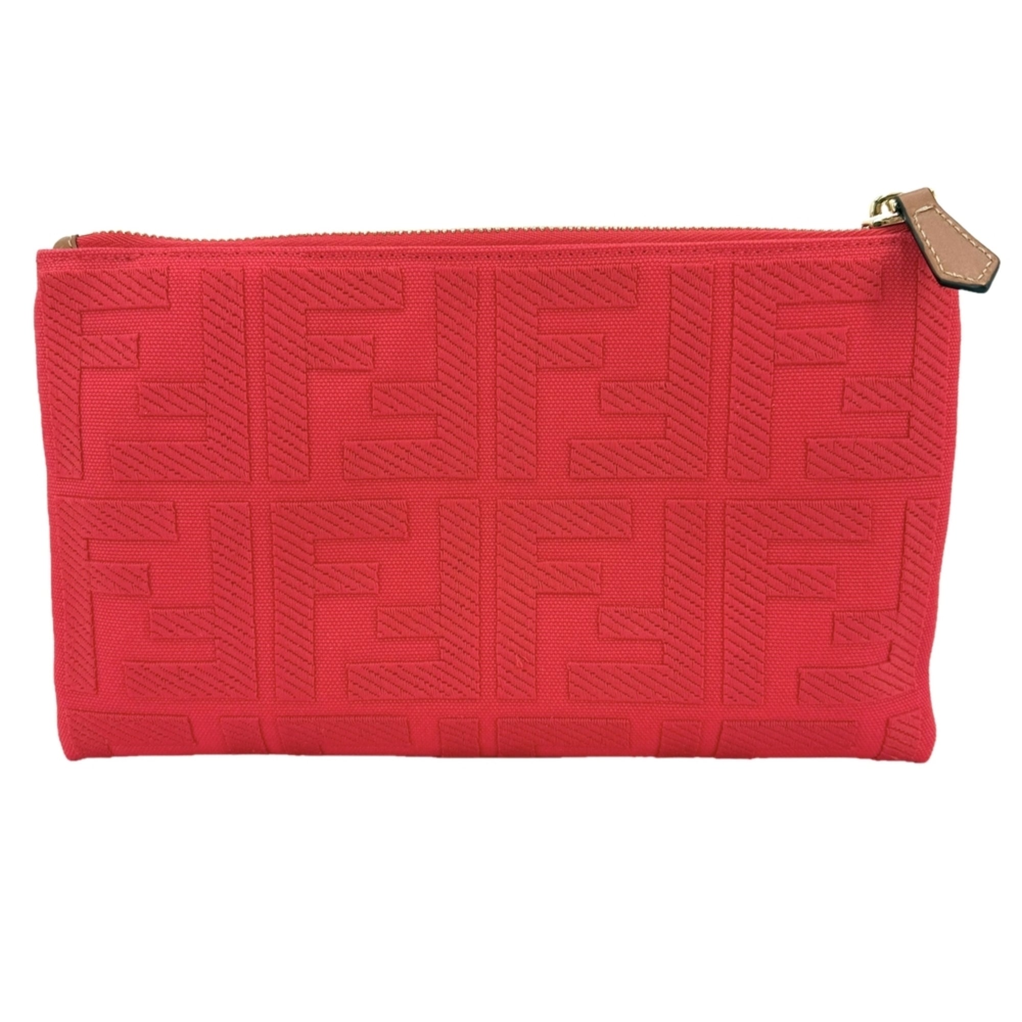 Fendi Zucca Red Color Canvas Leather Pouch (Pre-Owned)