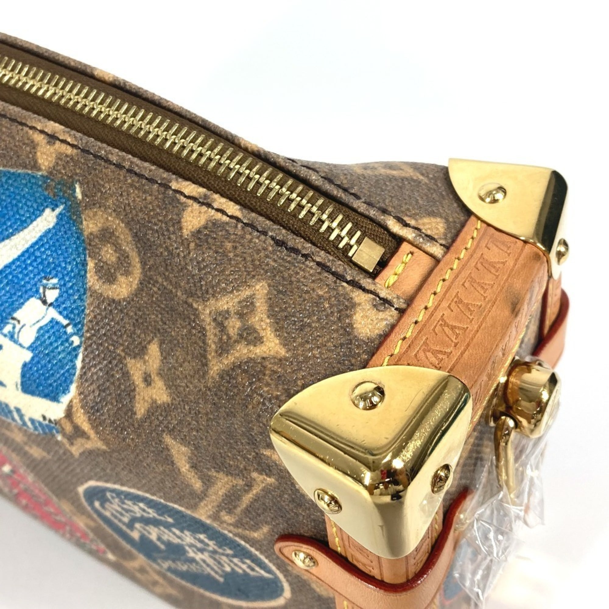 Louis Vuitton Brown Multi-Color Leather Coated Canvas Clutch Bag Handbag Shoulder Bag (Pre-Owned)