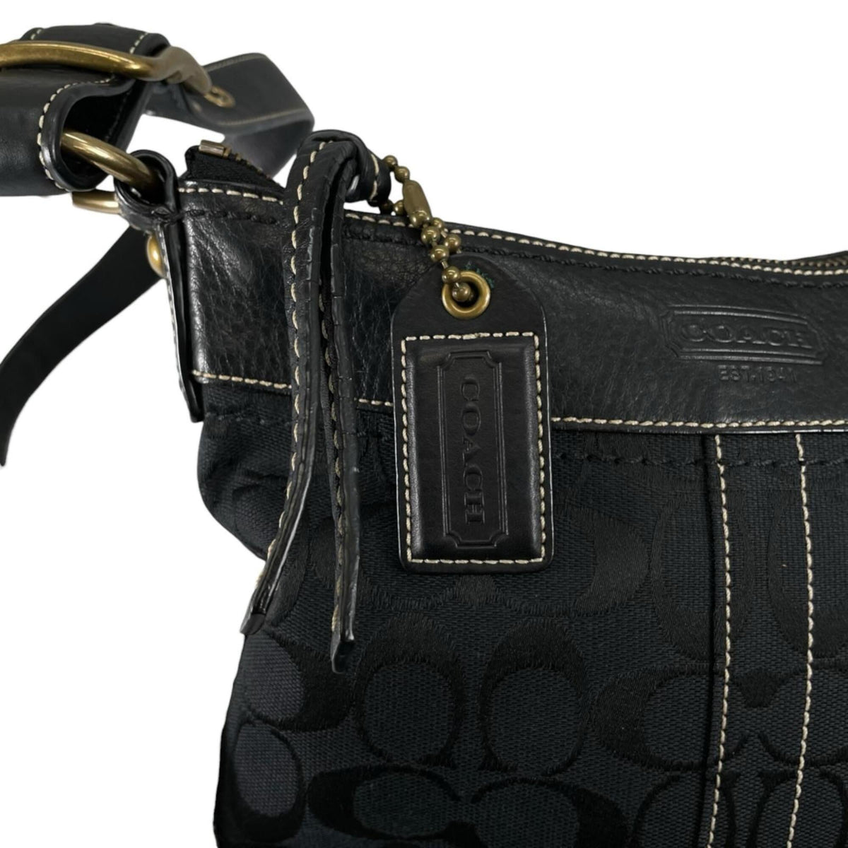 Coach Black Canvas Leather Shoulder Bag (Pre-Owned)