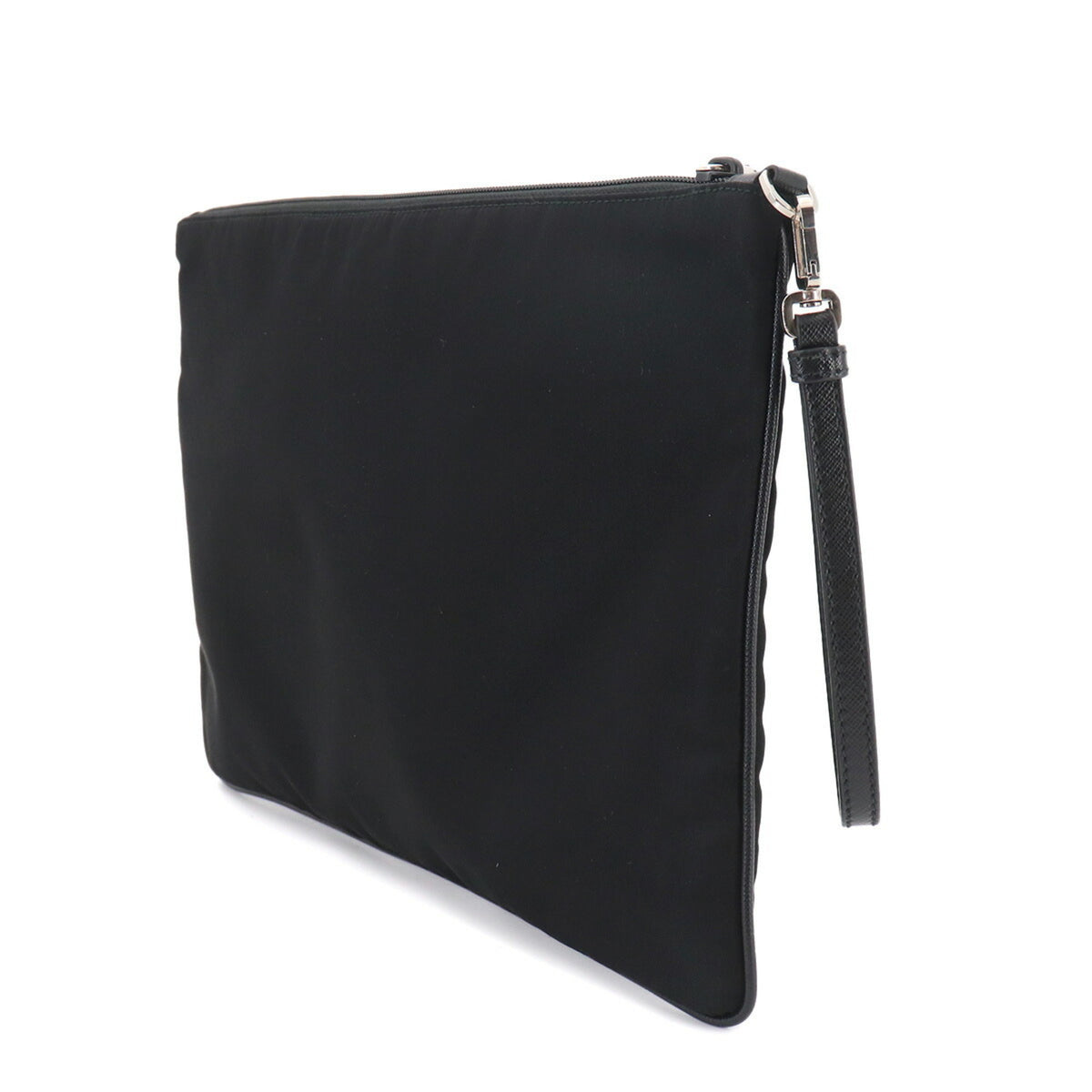 Prada Black Nylon Leather Clutch Bag Handbag (Pre-Owned)